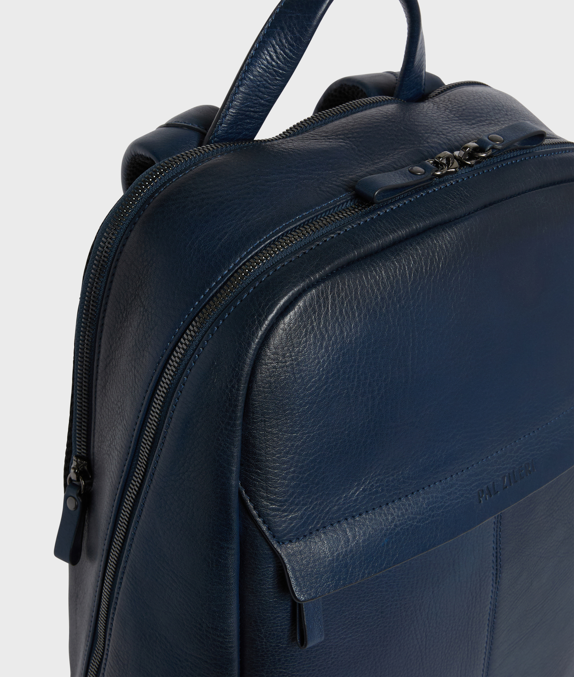 NAVY BLUE VEGETABLE TANNED CALFSKIN BACKPACK WITH FRONT ZIP POCKET