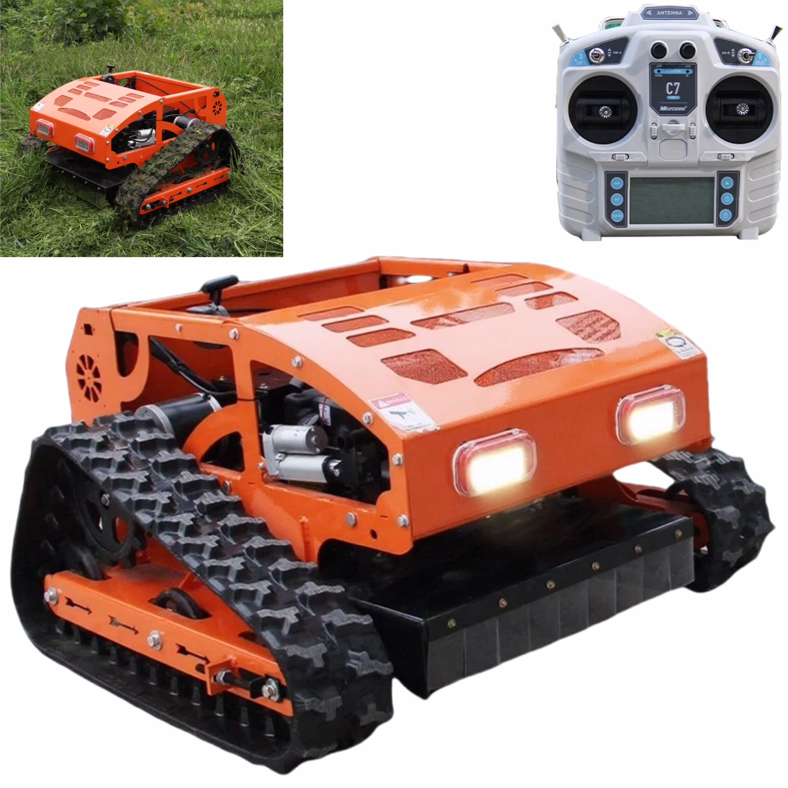300 lbs 9 HP Orange Remote Control Lawn, Mower Manganese Steel Blade, Adjustable Cutting Height, Speed, All Terrain Cordless Grass Cutter