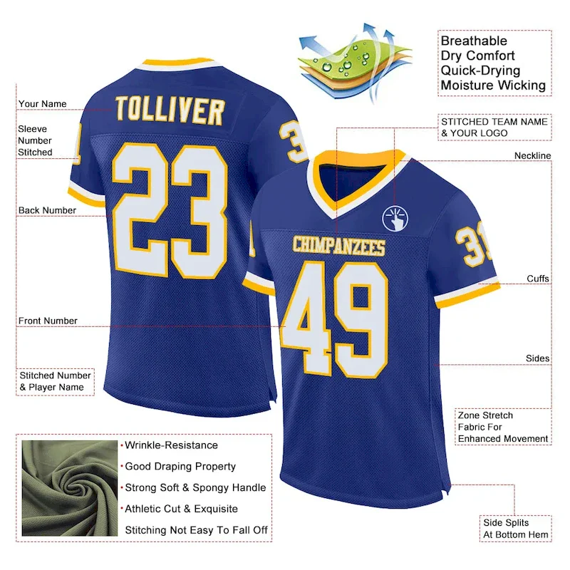 Custom Royal White-Gold Mesh Authentic Throwback rugby jersey