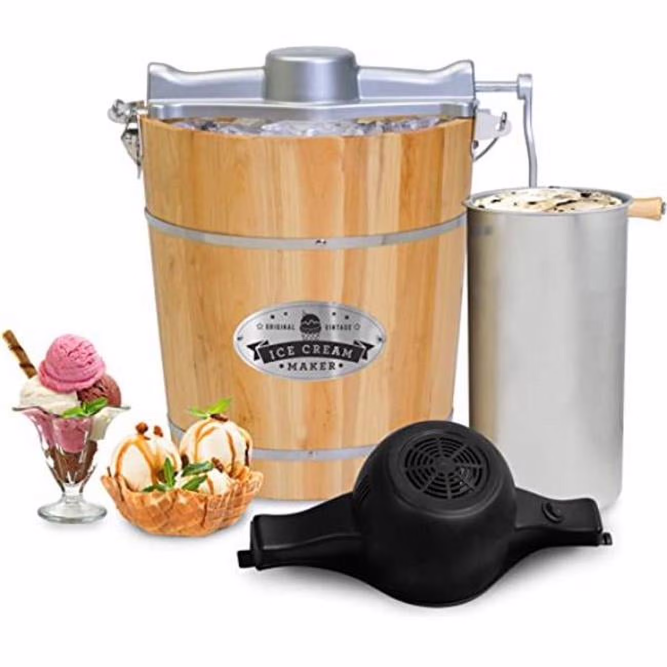 4Qt  Old Fashioned Pine Bucket Electric/Manual Ice Cream Maker EIM402