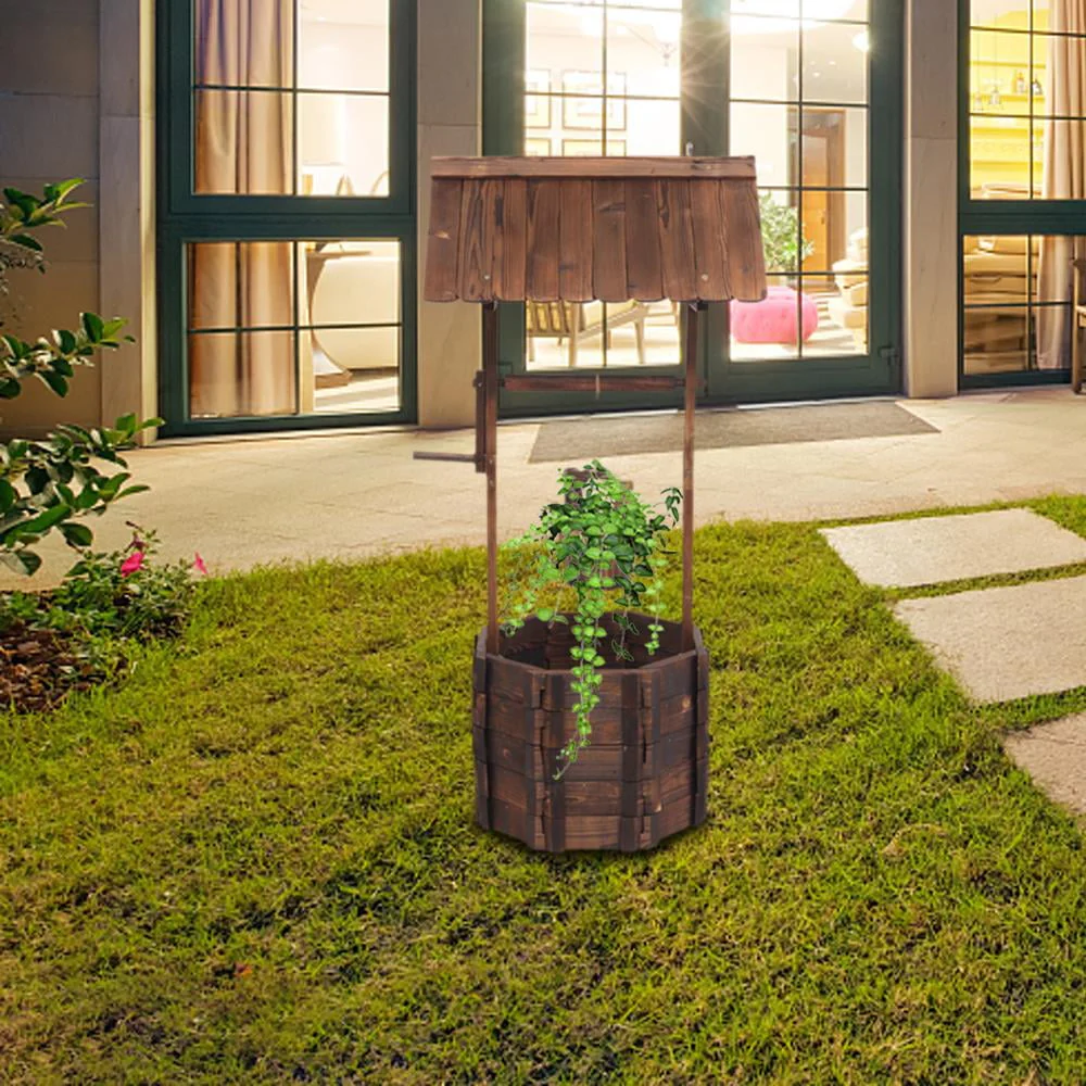 Wooden Flowerpot Outdoor Reinforced And Anticorrosive Wooden Wishing Well Flowerpot - Image 8