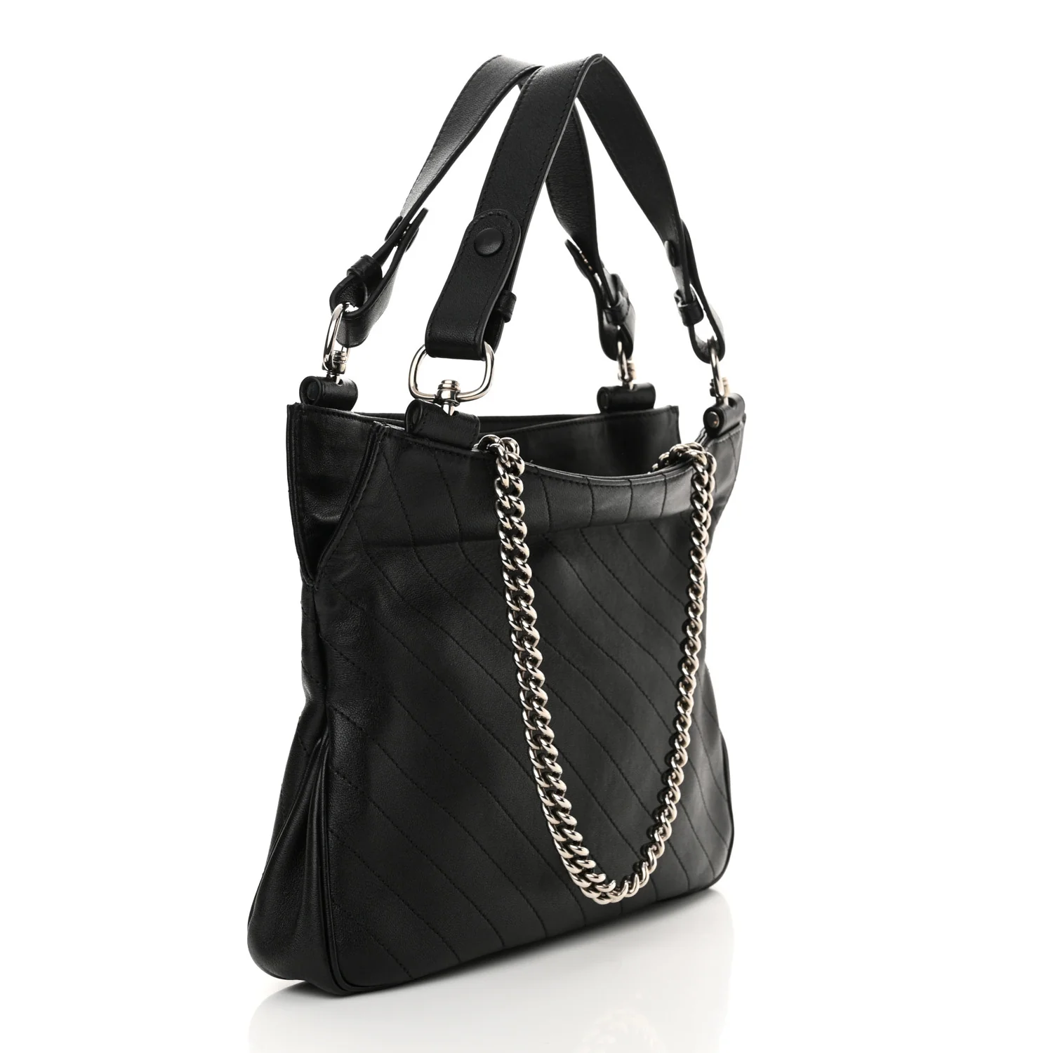 Sakai Be Green Calfskin Diagonal Stitched Small Blondie Tote Black