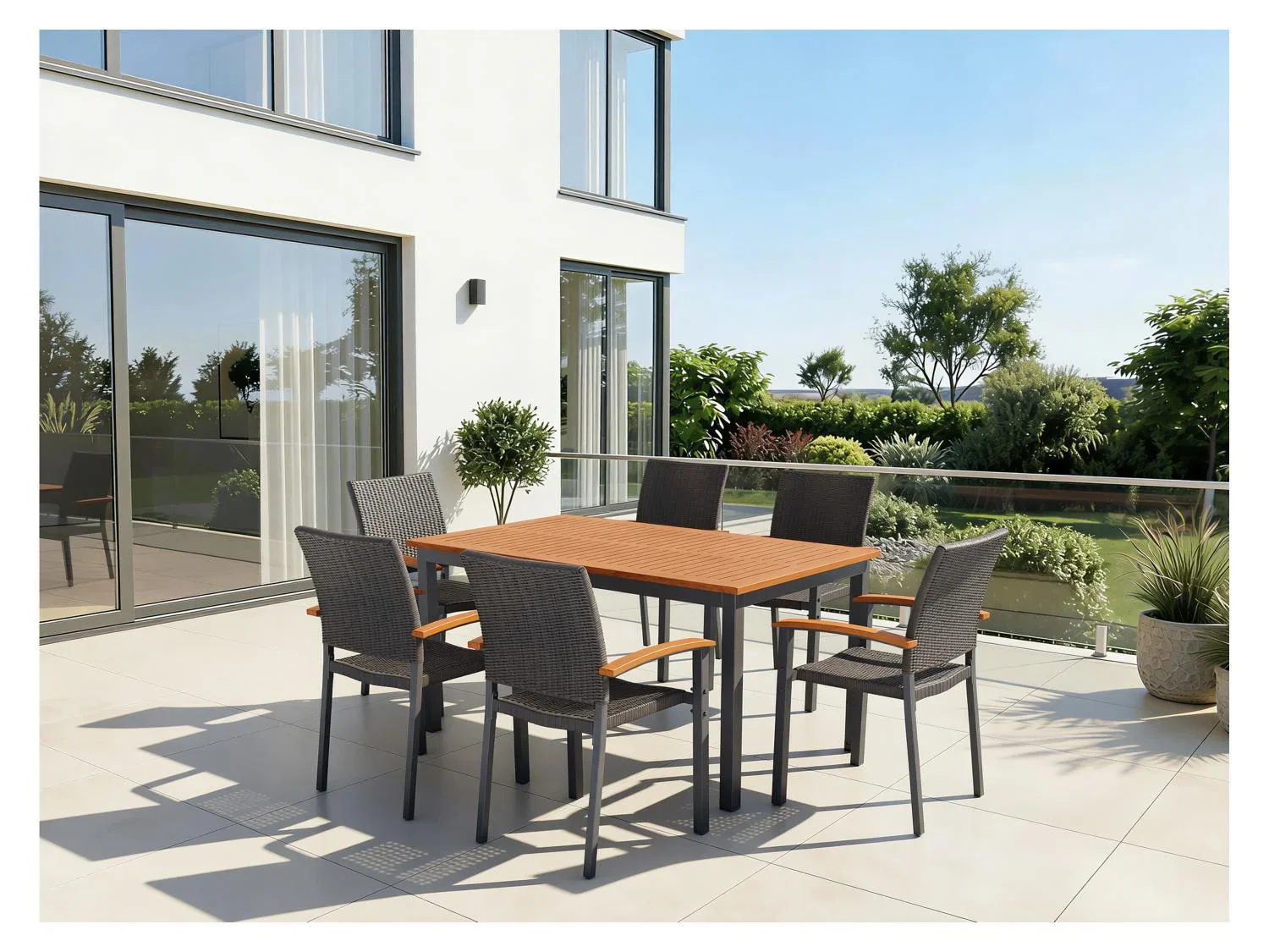 LIVARNO Table de jardin + Lot de 6 fauteuils en rsine tresse Valencia