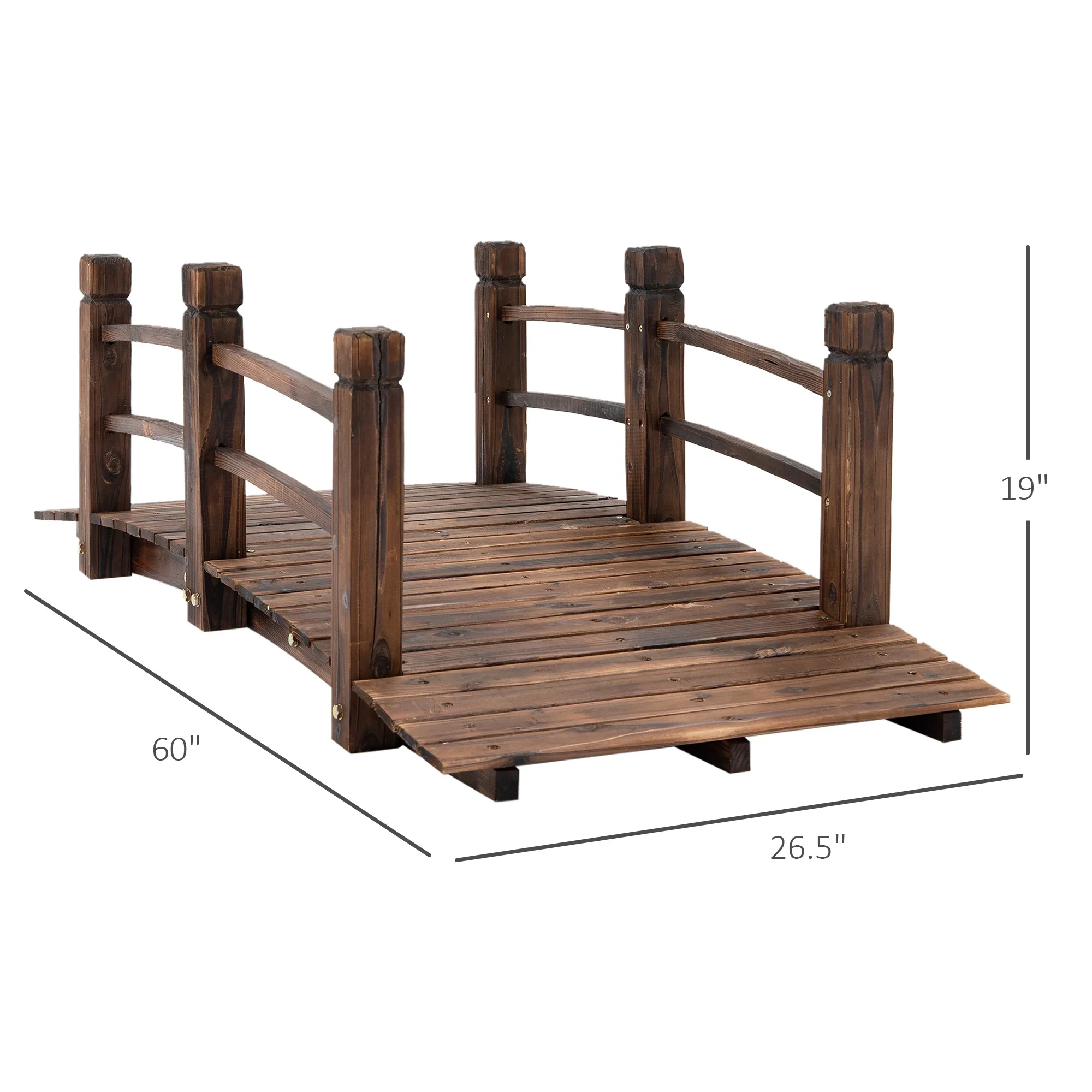 CoSoTower Fir Wood Garden Bridge Arc Walkway with Side Railings for Backyards, Gardens, and Streams, Stained Wood, 60 X 26.5 X 19