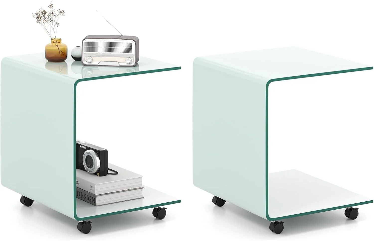 Tangkula Modern C-Shaped Tempered Glass Side Table