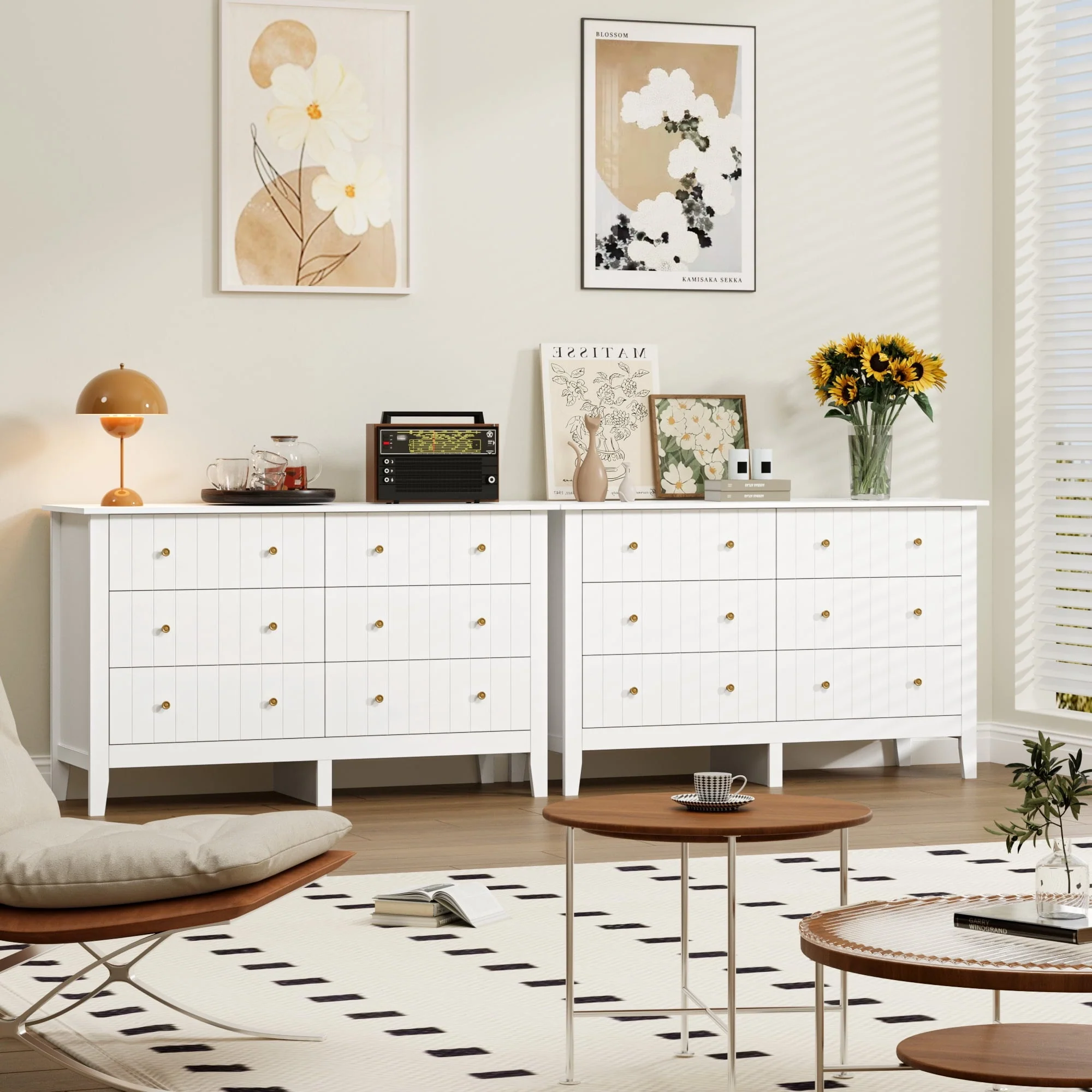 Homfa 6 Drawer Double White Dresser for Bedroom, Modern Wood Dresser Storage Cabinet for Living Room Image 2
