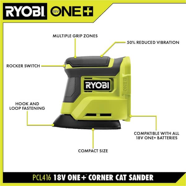ONE+ 18V Cordless 2 Tool Combo Kit with Random Orbit Sander and Corner Cat Finish Sander (Tools Only) Image 3