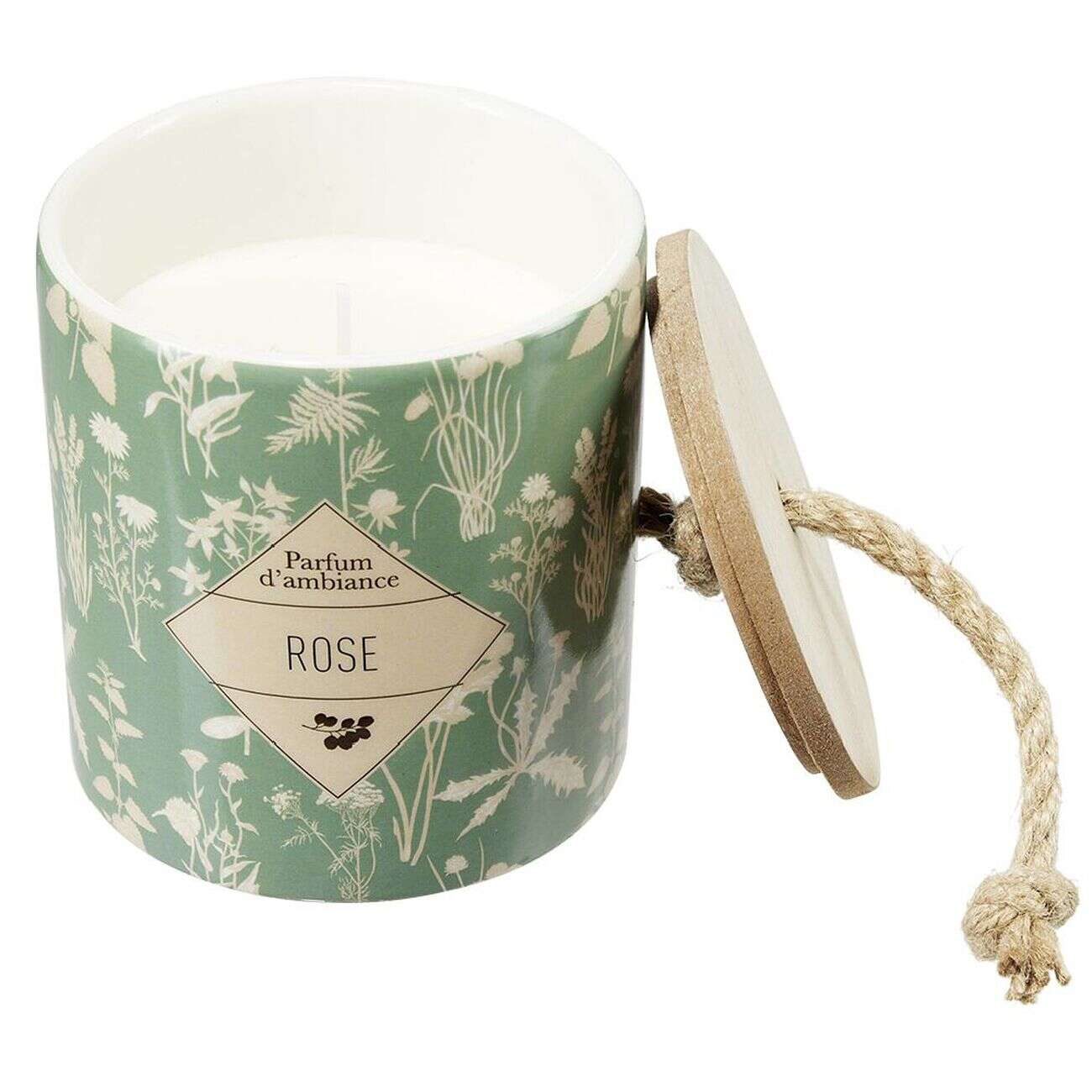 Bougie dans pot céramique design végétal