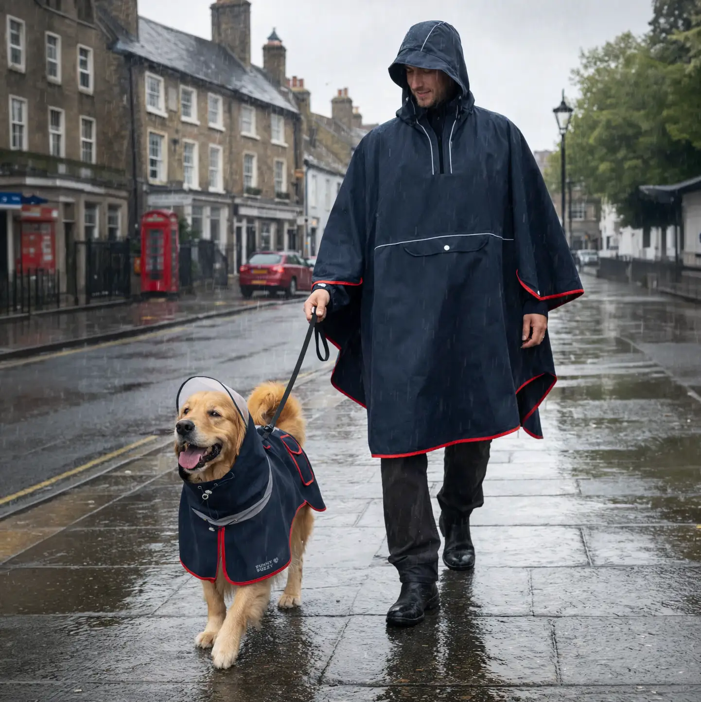 Adjustable Reflective Waterproof with Pocket Dog Human Matching Raincoat-Stay Dry