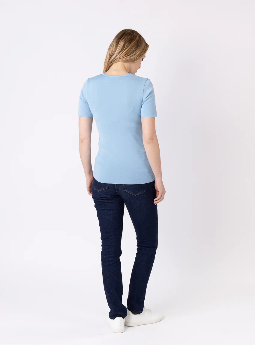 Tee-shirt thermique femme en laine merinos bleu glacier