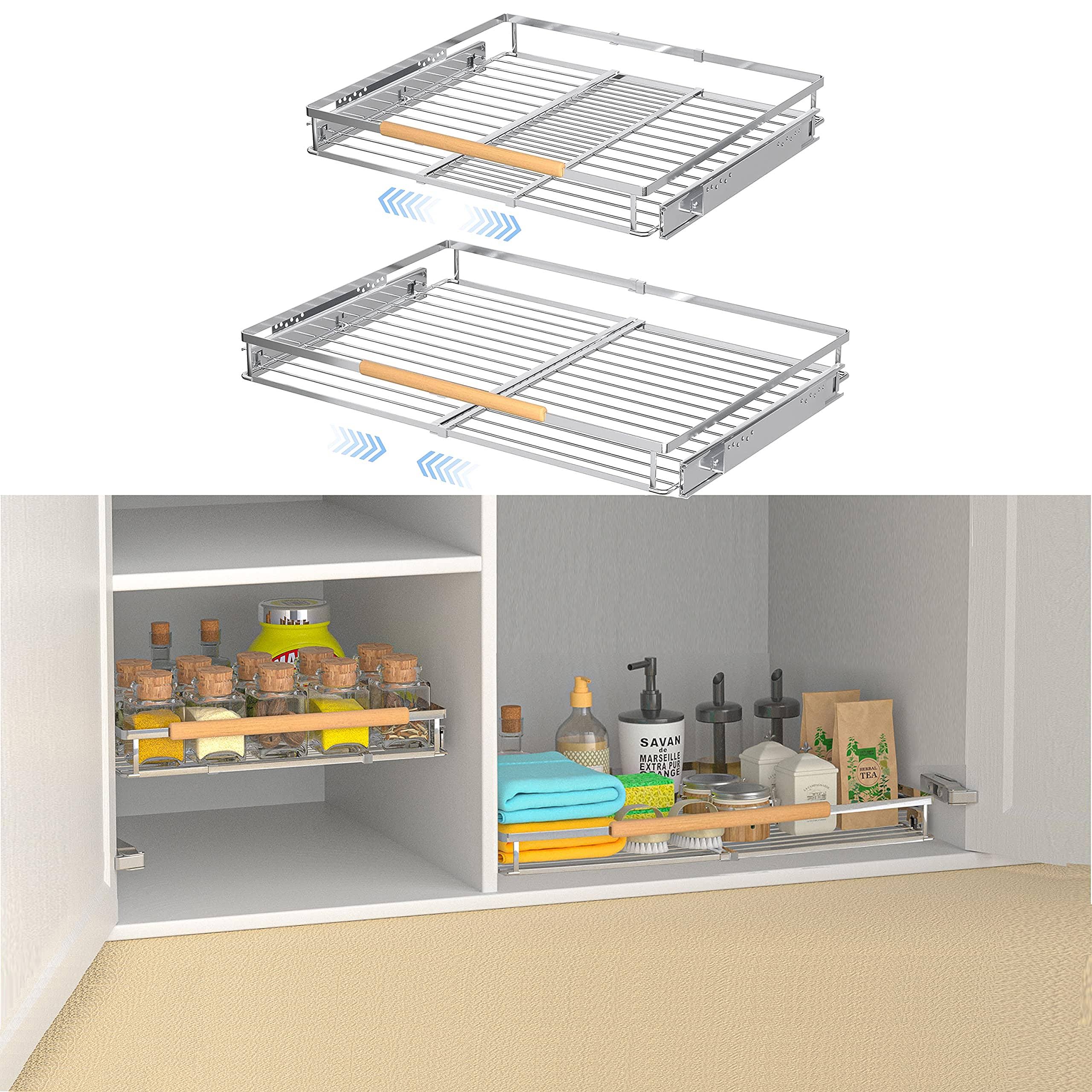 LOCVCDA 2 Pack Expandable Pull Out Cabinet Drawer Organizer, 16.3~26.3