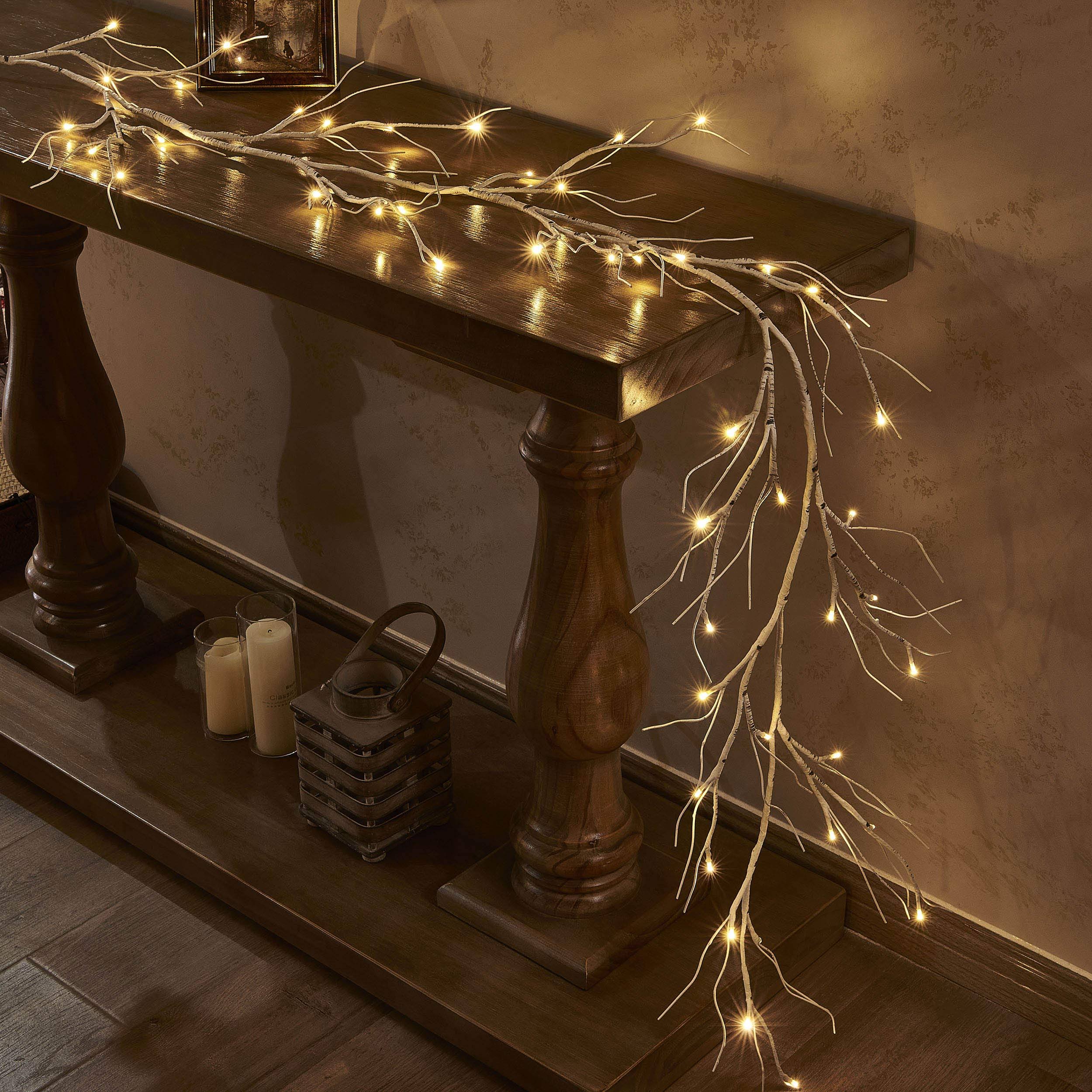 LITBLOOM Lighted Birch Garland 6ft 48 LED Battery Operated with Timer Pre-Lit Twig Vine Lights for Christmas Holiday and Party Decoration