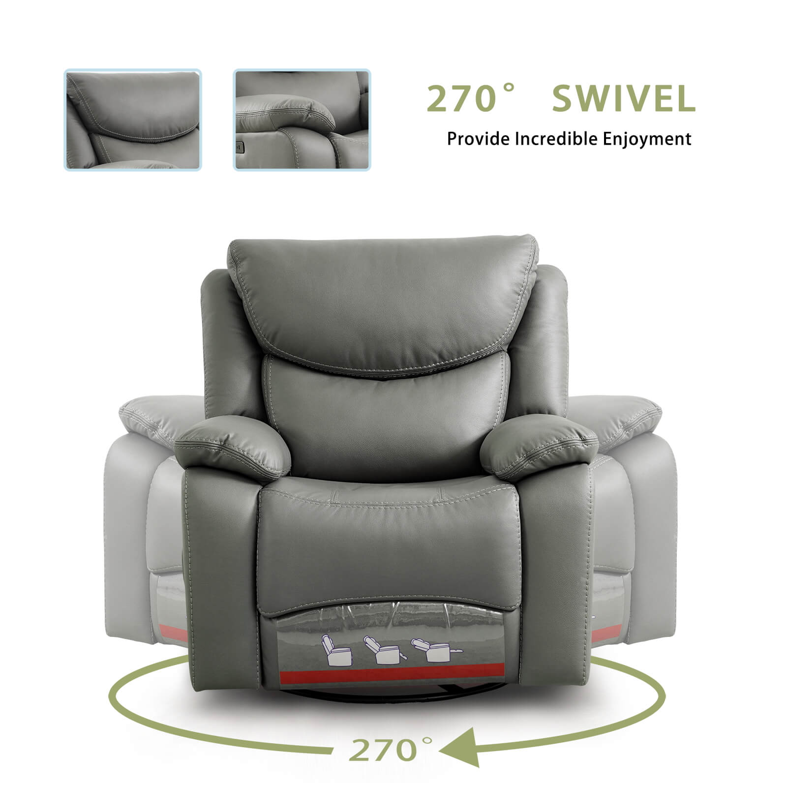 Fauteuil inclinable pivotant Soulout à bascule et à mouvement électrique, pivotant à 270°