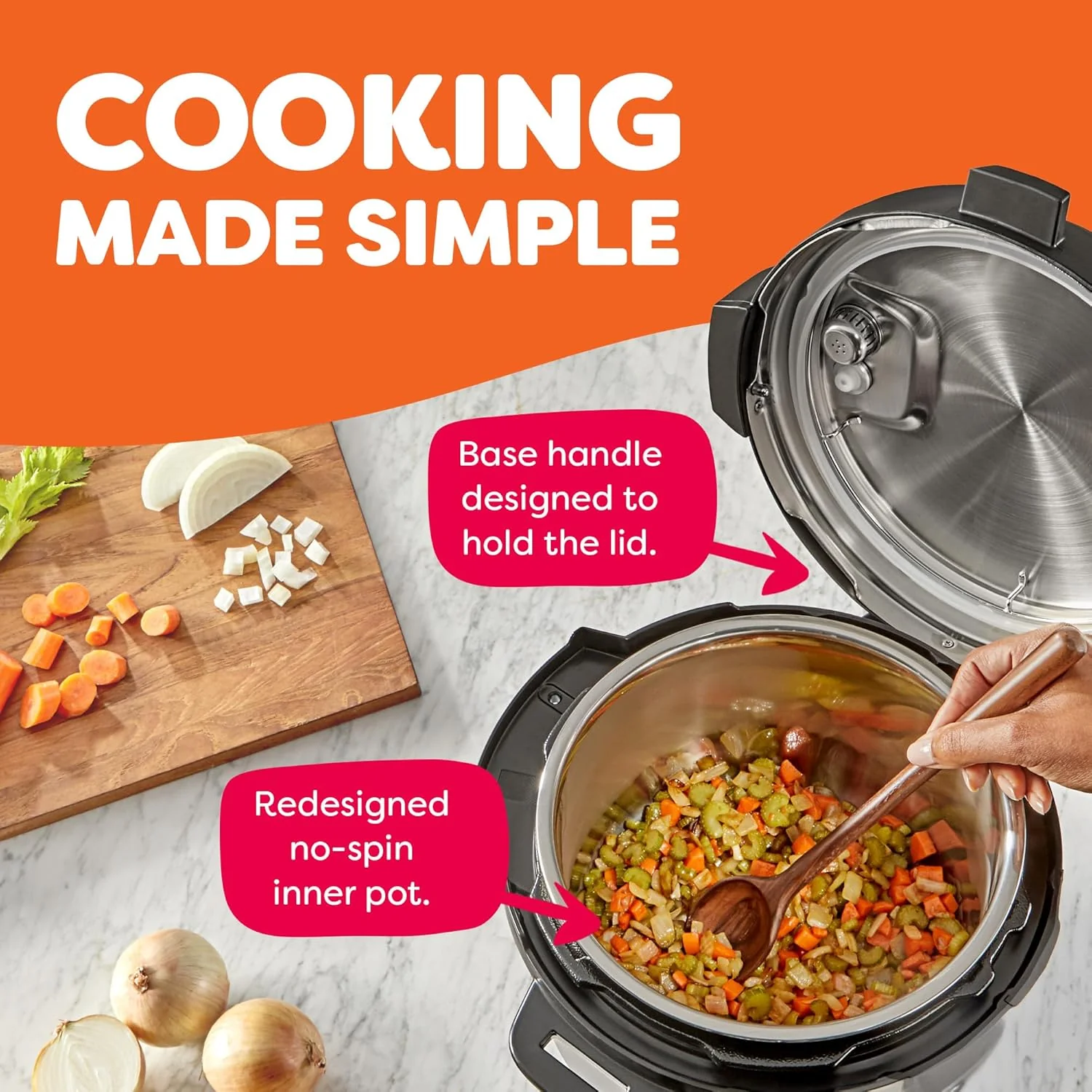 Multicuiseur 9 en 1 : autocuiseur, mijoteuse, cuiseur à riz, cuiseur vapeur, fonction sauté, yaourtière, chauffe-plat et stérilisateur. Application avec plus de 800 recettes incluse. Acier inoxydable. Capacité : 6 litres.