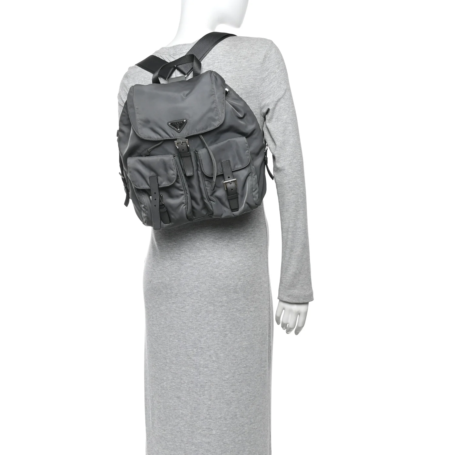 Tessuto Nylon Saffiano Medium Backpack Anthracite