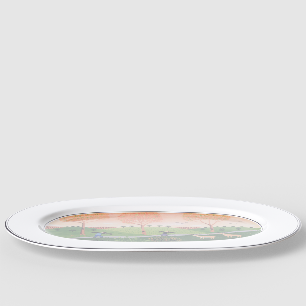 Design Naif Serving Platter - Multi-colored, 13.5'' x 5.4'', Premium Porcelain