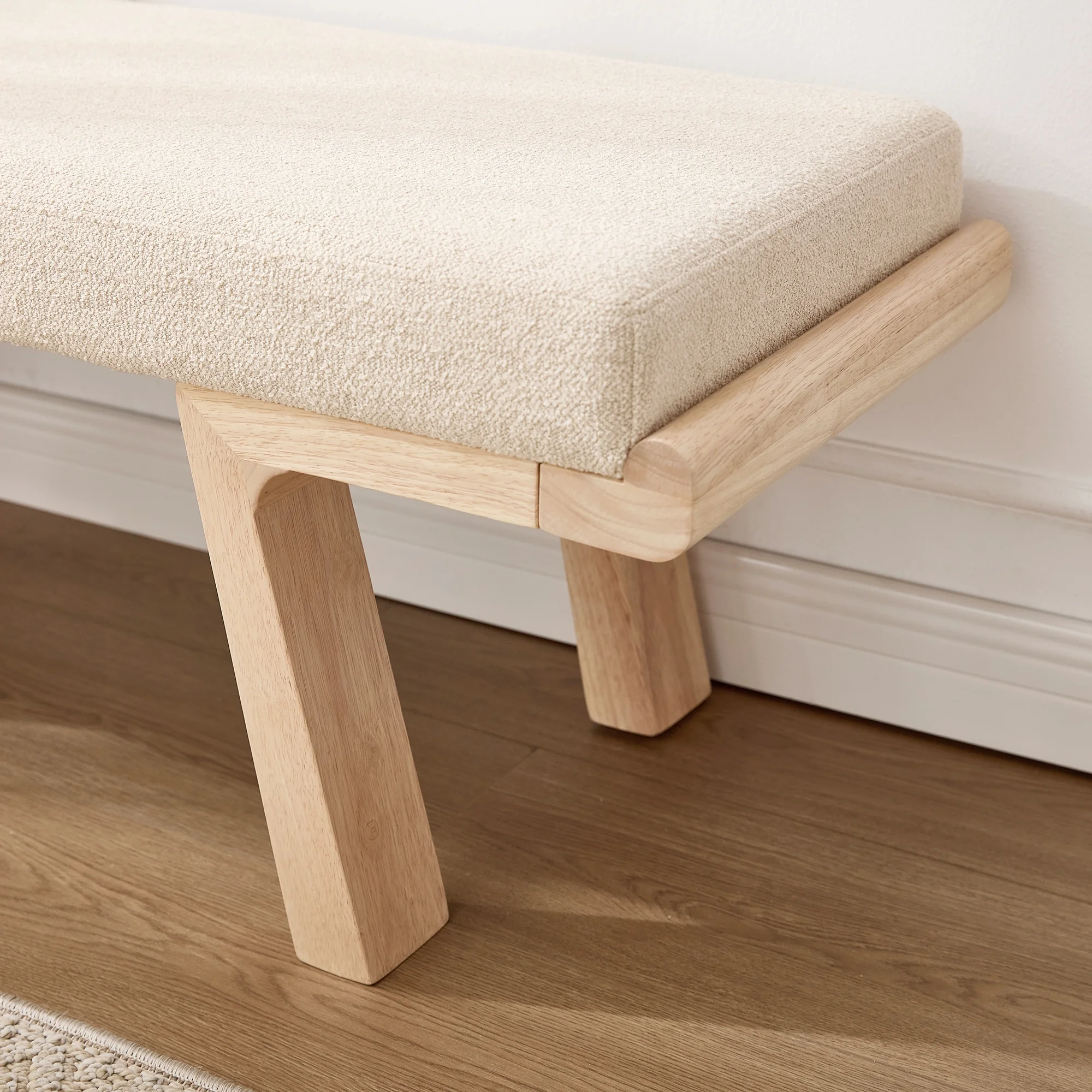 47.4" Linen Upholstered Bench, Entryway Bench with Solid Wood Legs, Modern Ottoman Bench for Living Bedroom Room, Beige(Beige) - Image 9