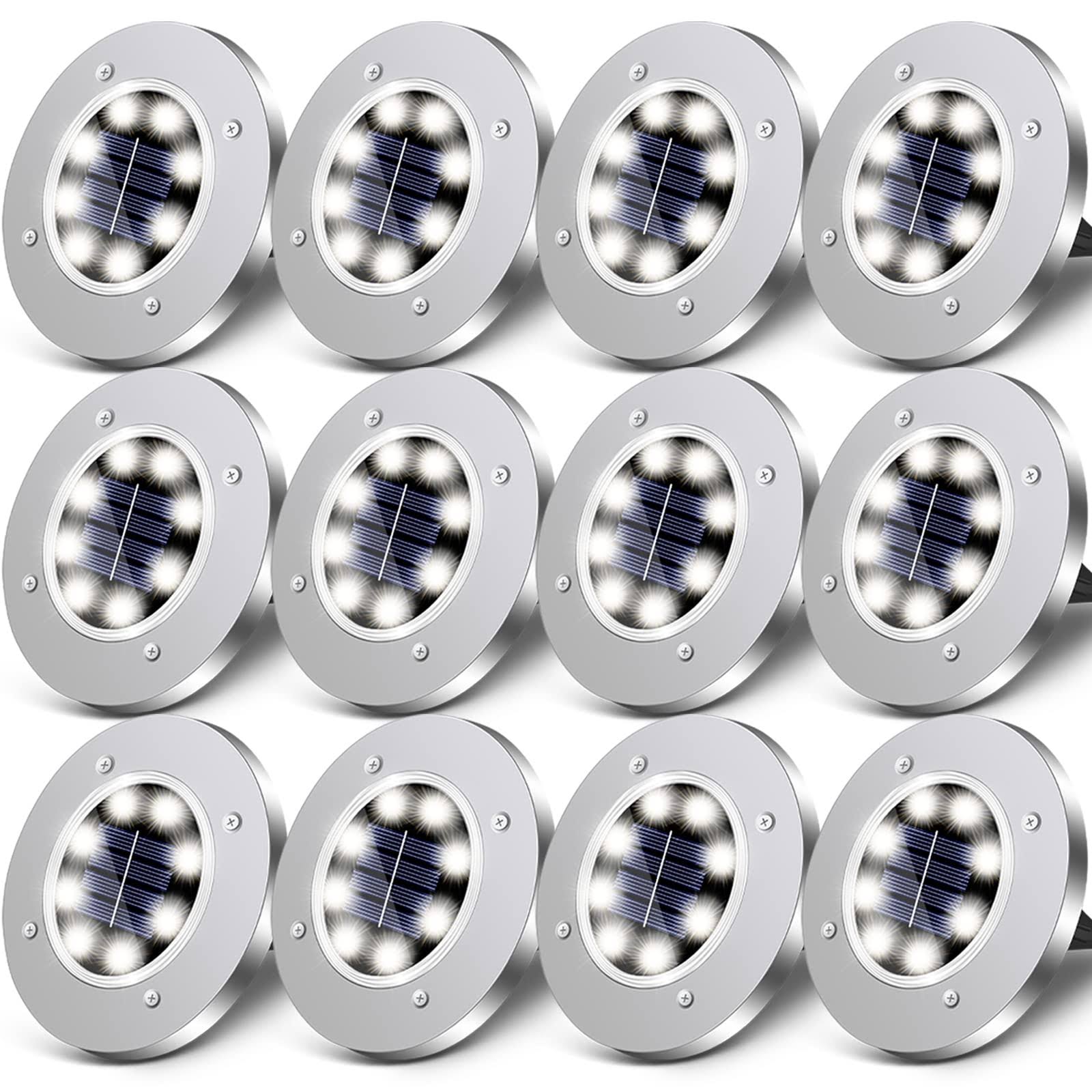 BanBers 12pcs Solar Ground Lights Outdoor Waterproof Solar Outdoor Lights,8Led Underground Light Solar Outdoor Lights Landscape Solar Garden Lights in