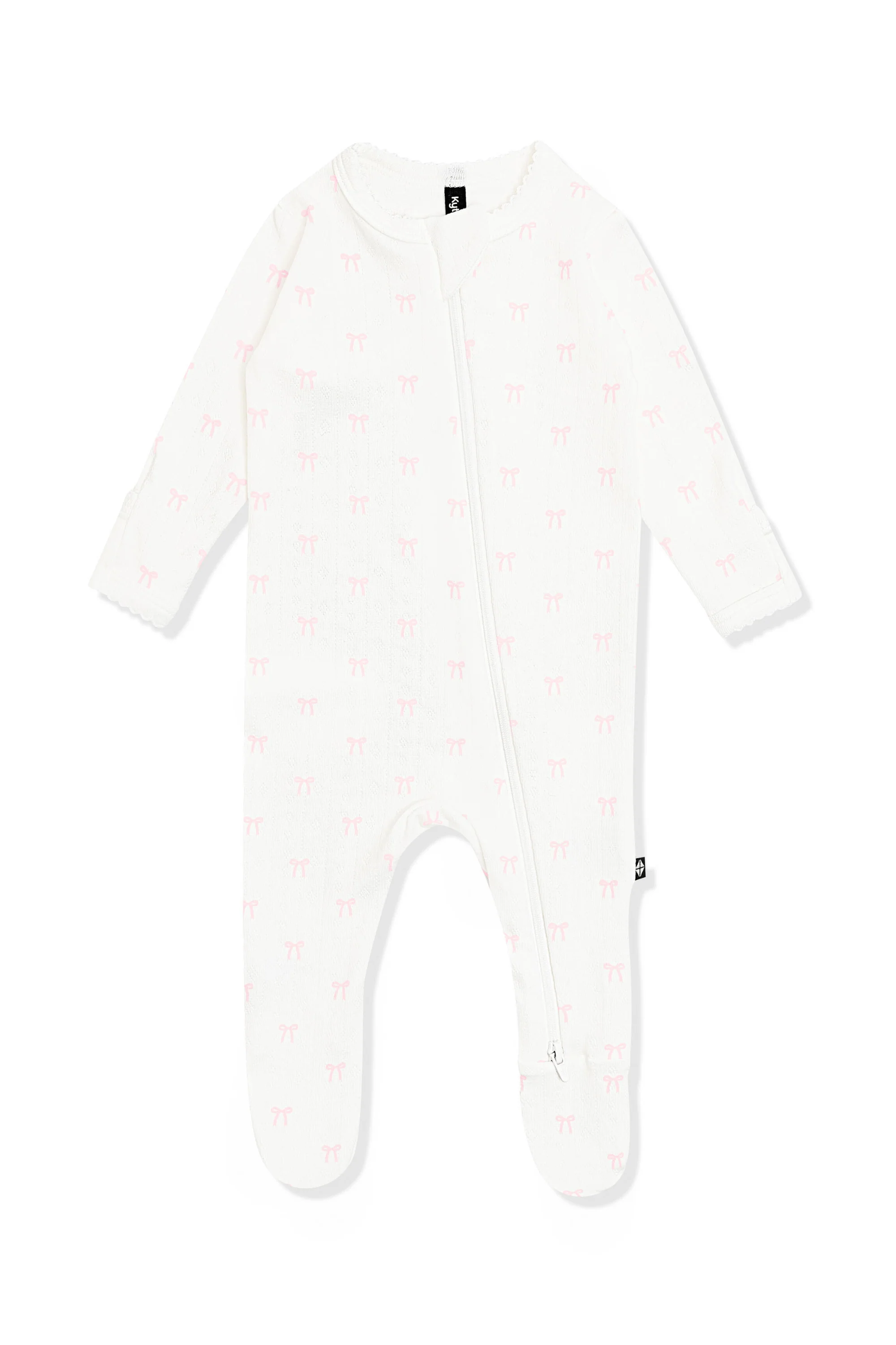 Pointelle Zippered Footie in Sweet Pink Bow