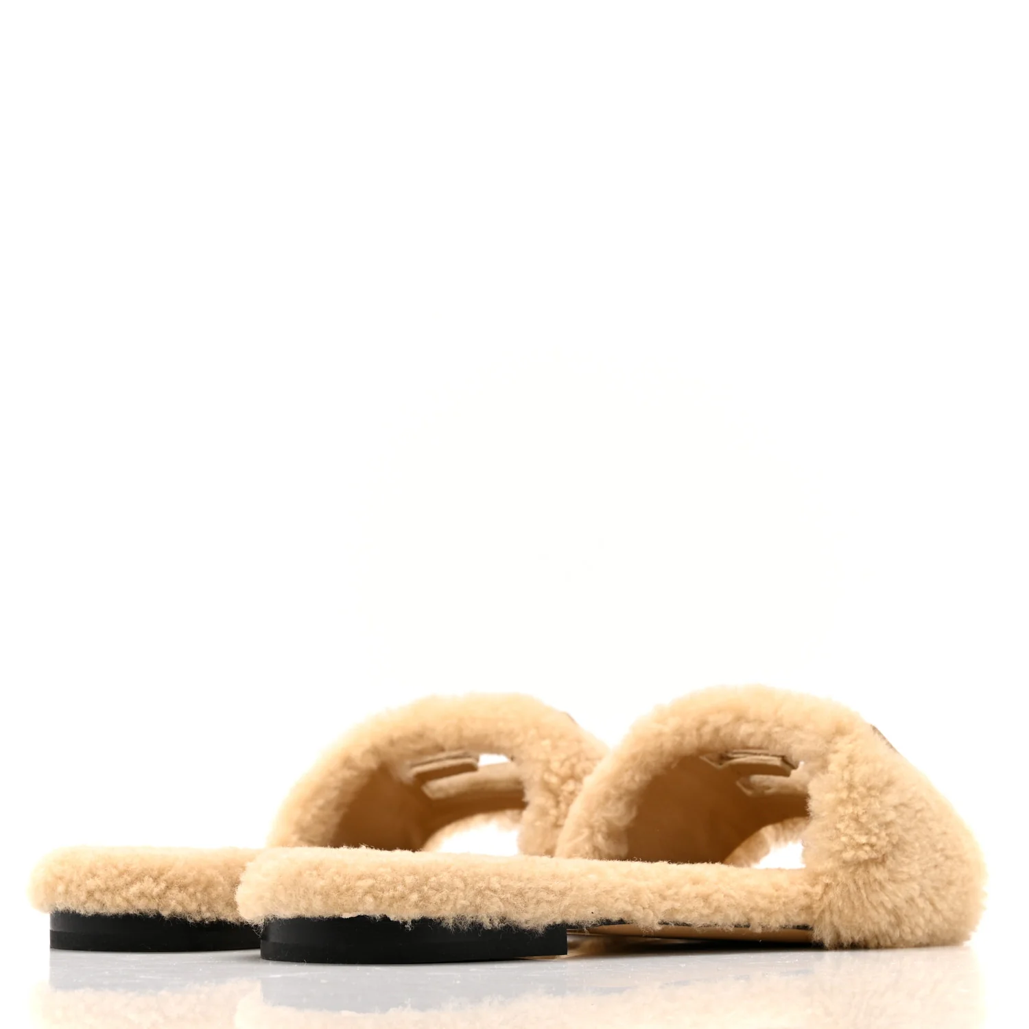 Shearling FF Baguette Slide Sandals 40 Beige Naturale