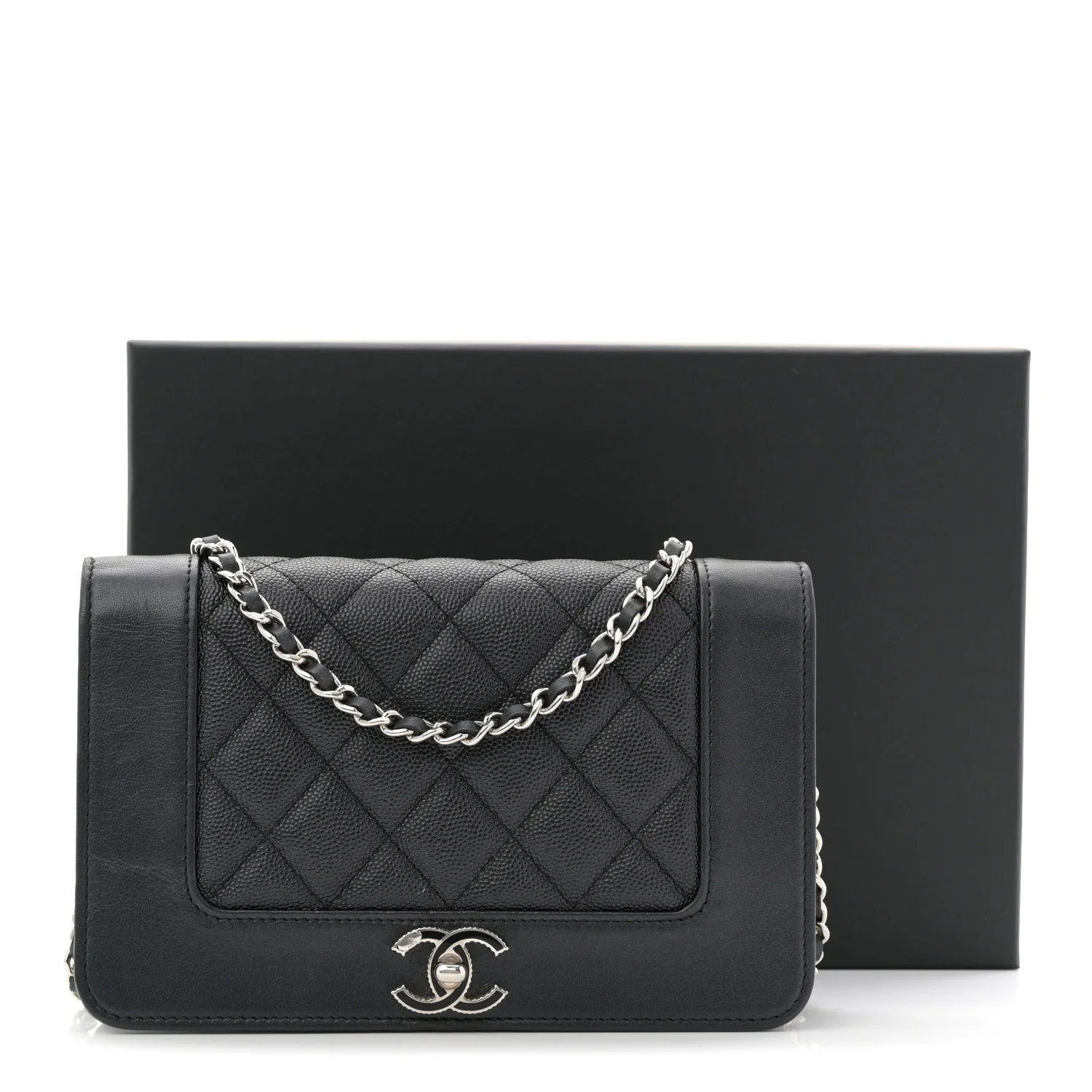 Caviar Quilted Vintage Mademoiselle Wallet On Chain WOC Black