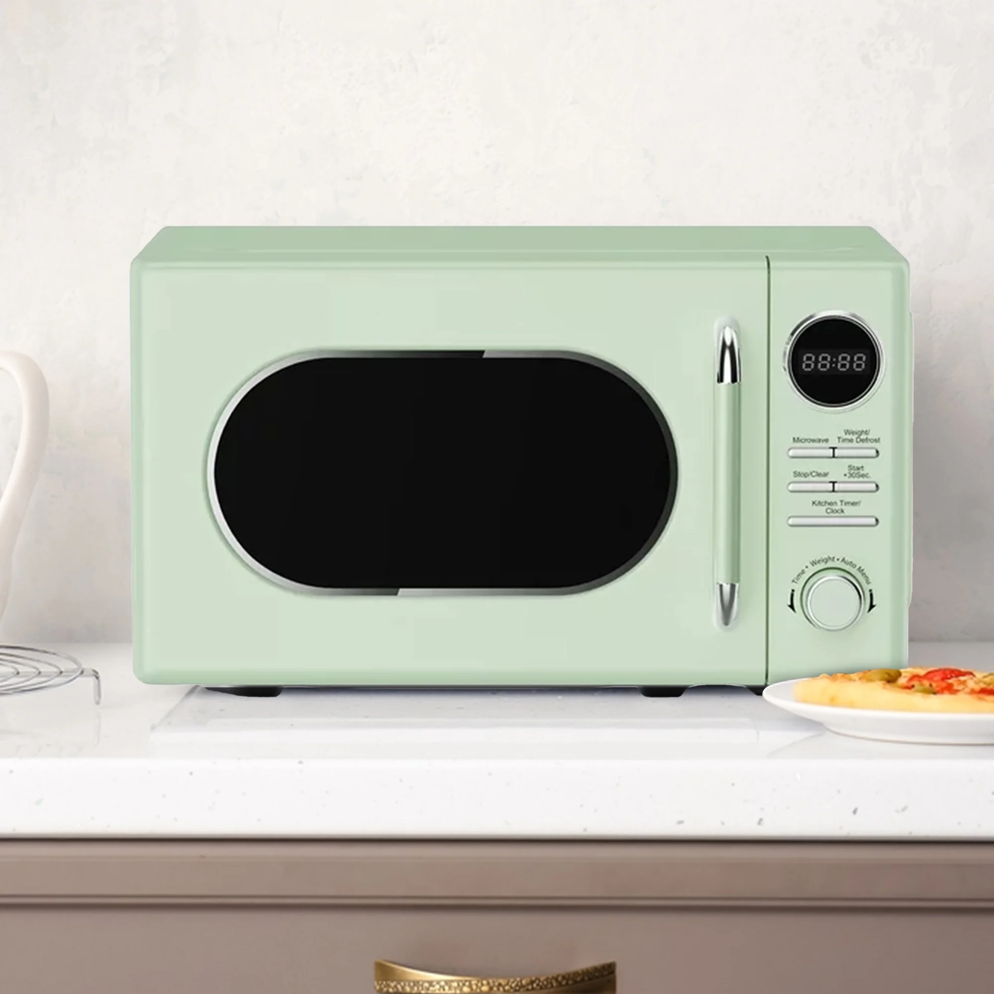 Open Box Magic Chef 0.7 Cubic Feet 700 Watt Classic Retro Microwave, Green