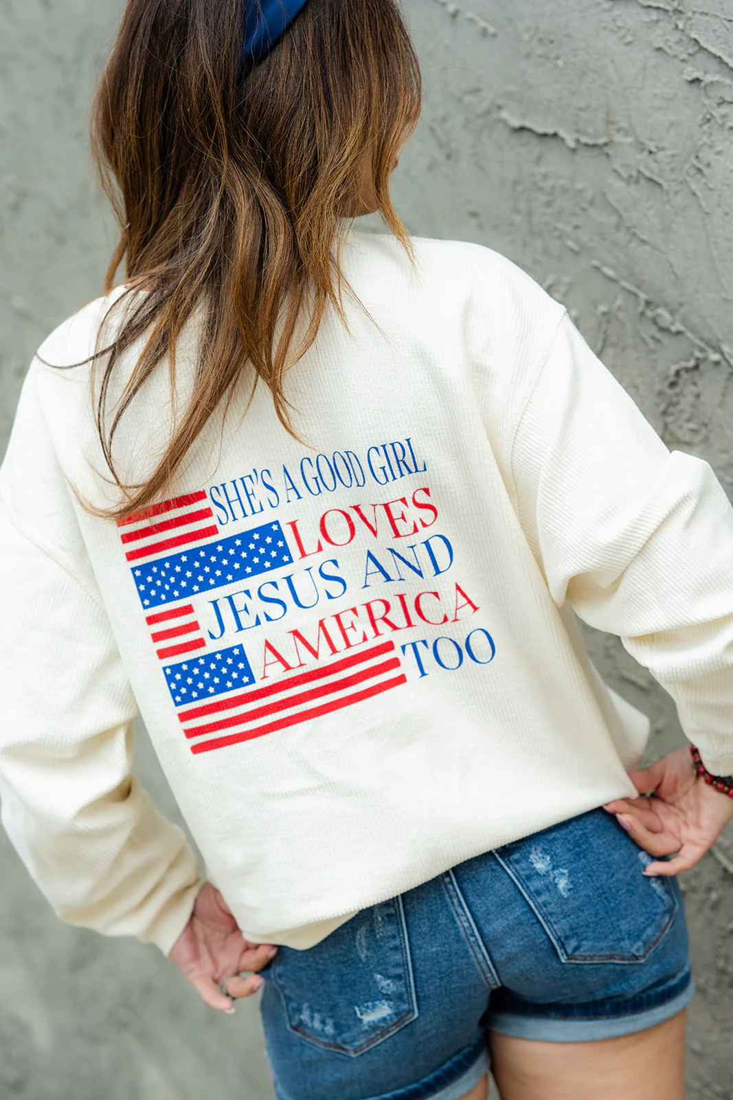 She's A Good Girl Ribbed Graphic Crewneck