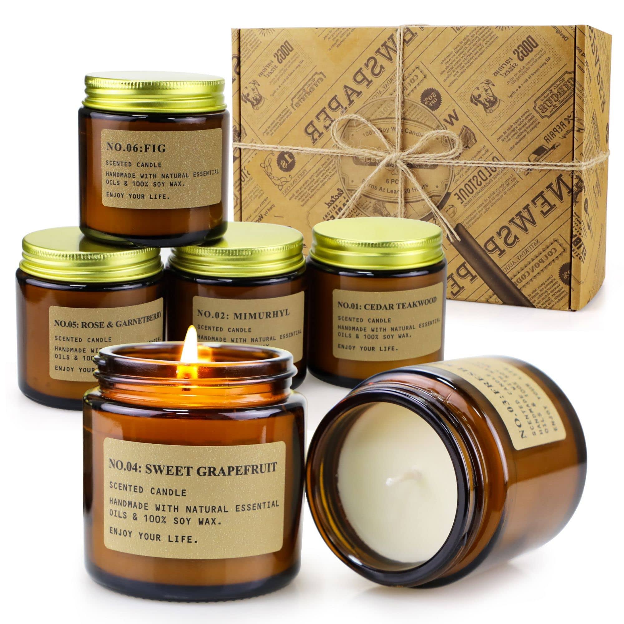 6 Pack Candles for Home Scented Aromatherapy Candle Gift Set for Women Soy Wax Long Lasting Amber Jar Candles Gift for Birthday Mother's Thanksgiving