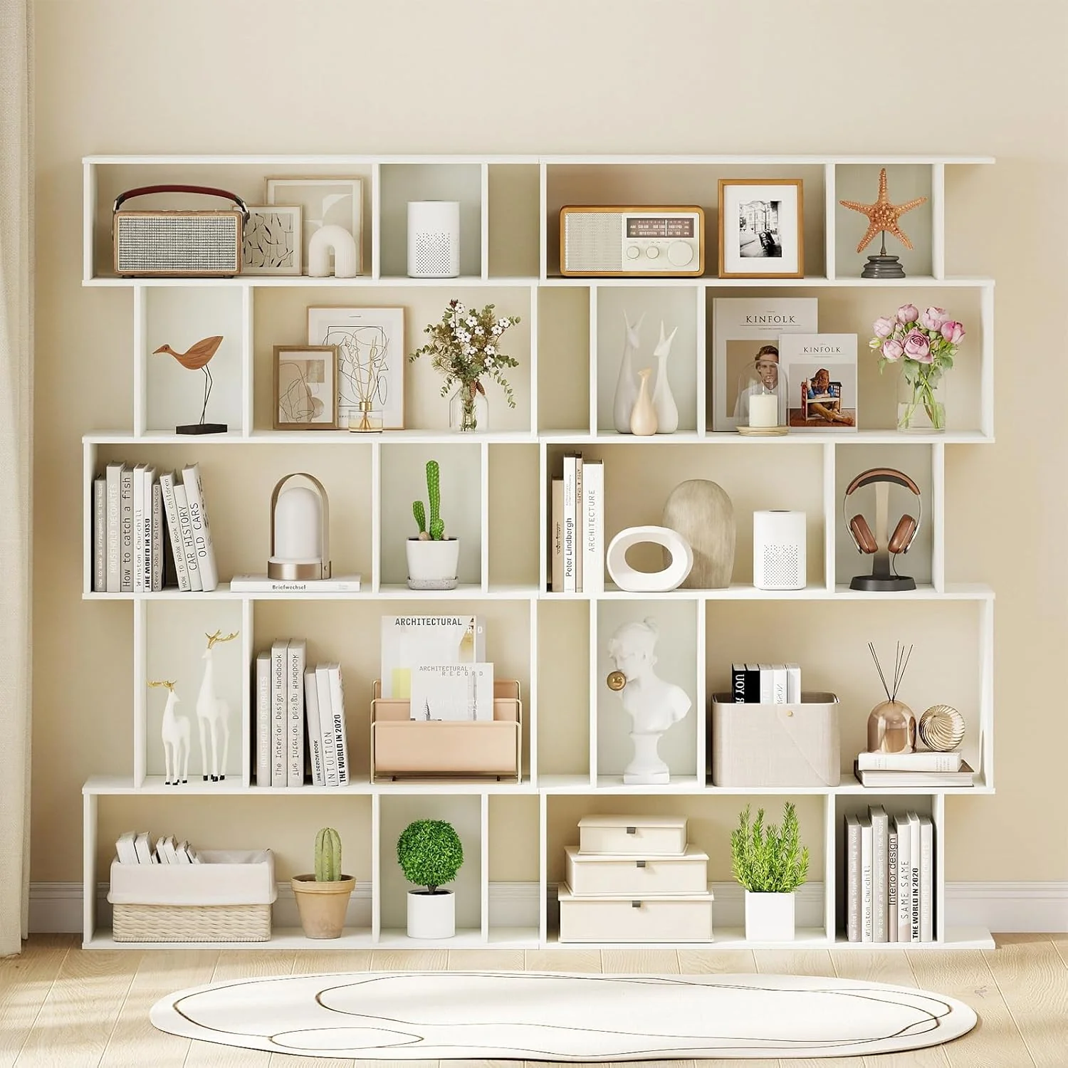 Tangkula Geometric Bookshelf 5-Tier Bookcase with Open Shelves and Closed-back Cubes