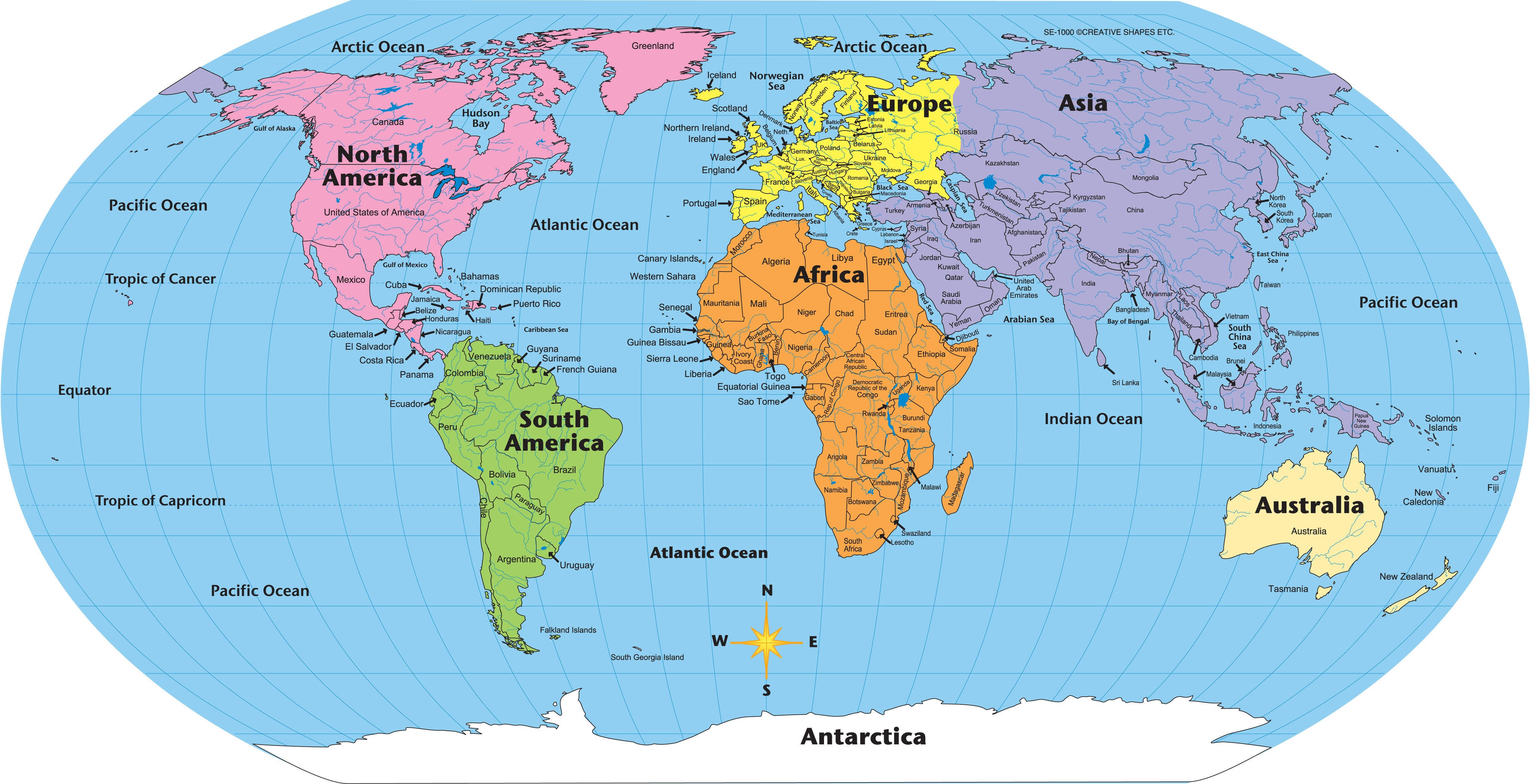 Shapes etc. Practice Map Labeled World 30 Sht
