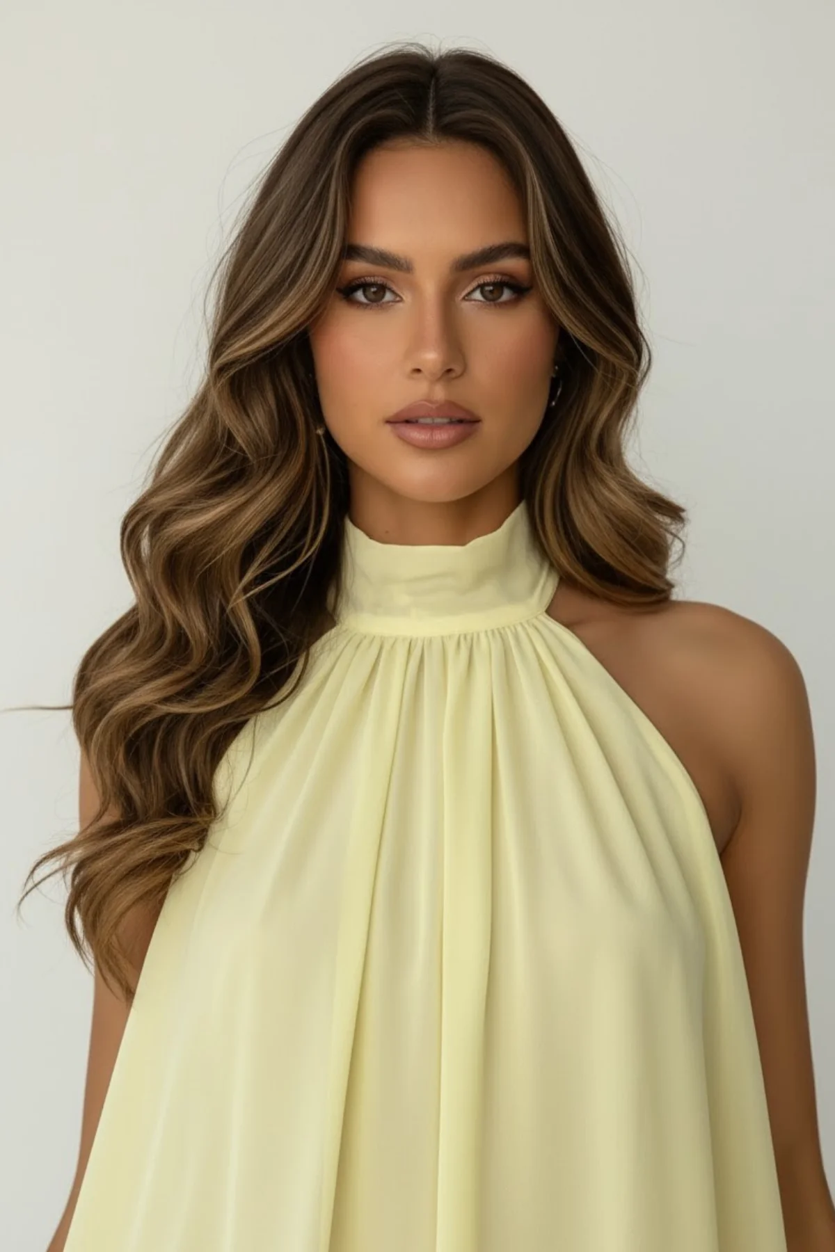 Robe mini sans manches à col licou pour femme avec ourlet à double volant