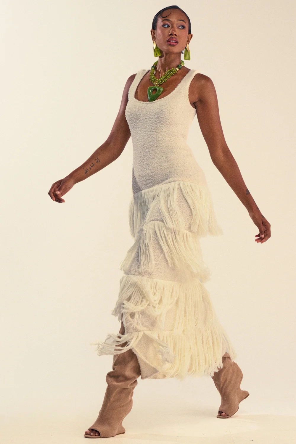 ROGUE HEART KNIT FRINGE MAXI DRESS - Akira Store