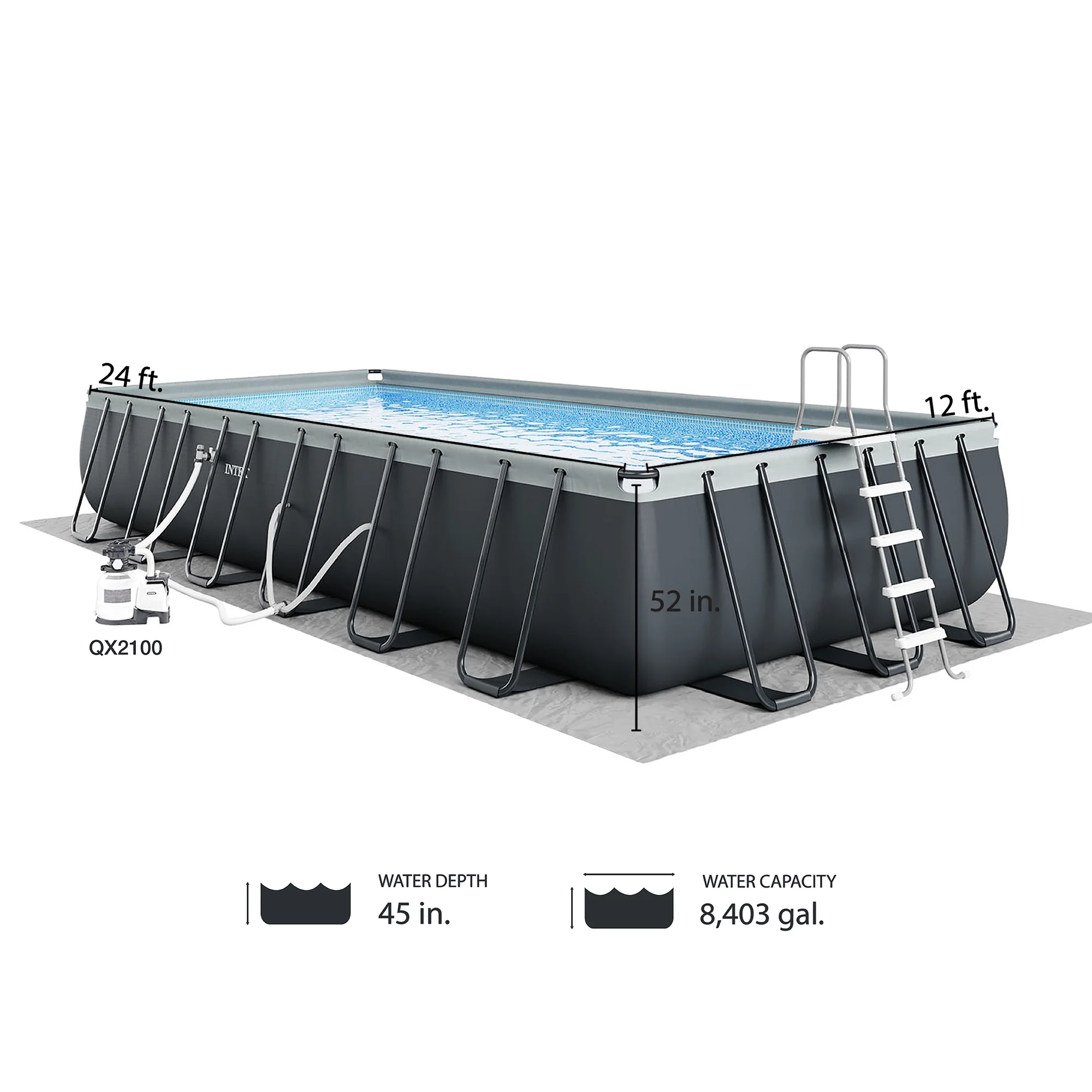 24ft x 12ft x 52in Ultra XTR Above Ground Pool, Floats (2 Pack), Inflatable Cooler(Blue,Gray) - Image 9