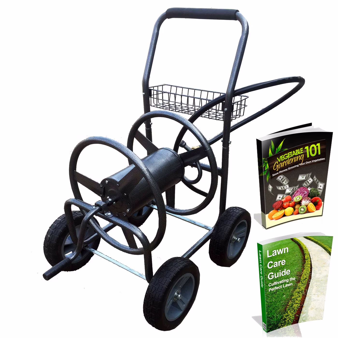 Commercial Four Wheel Hose Reel Cart Heavy Duty Rolling Hose Caddie for Gardening 350 Ft Hose Capacity(4 Wheel)