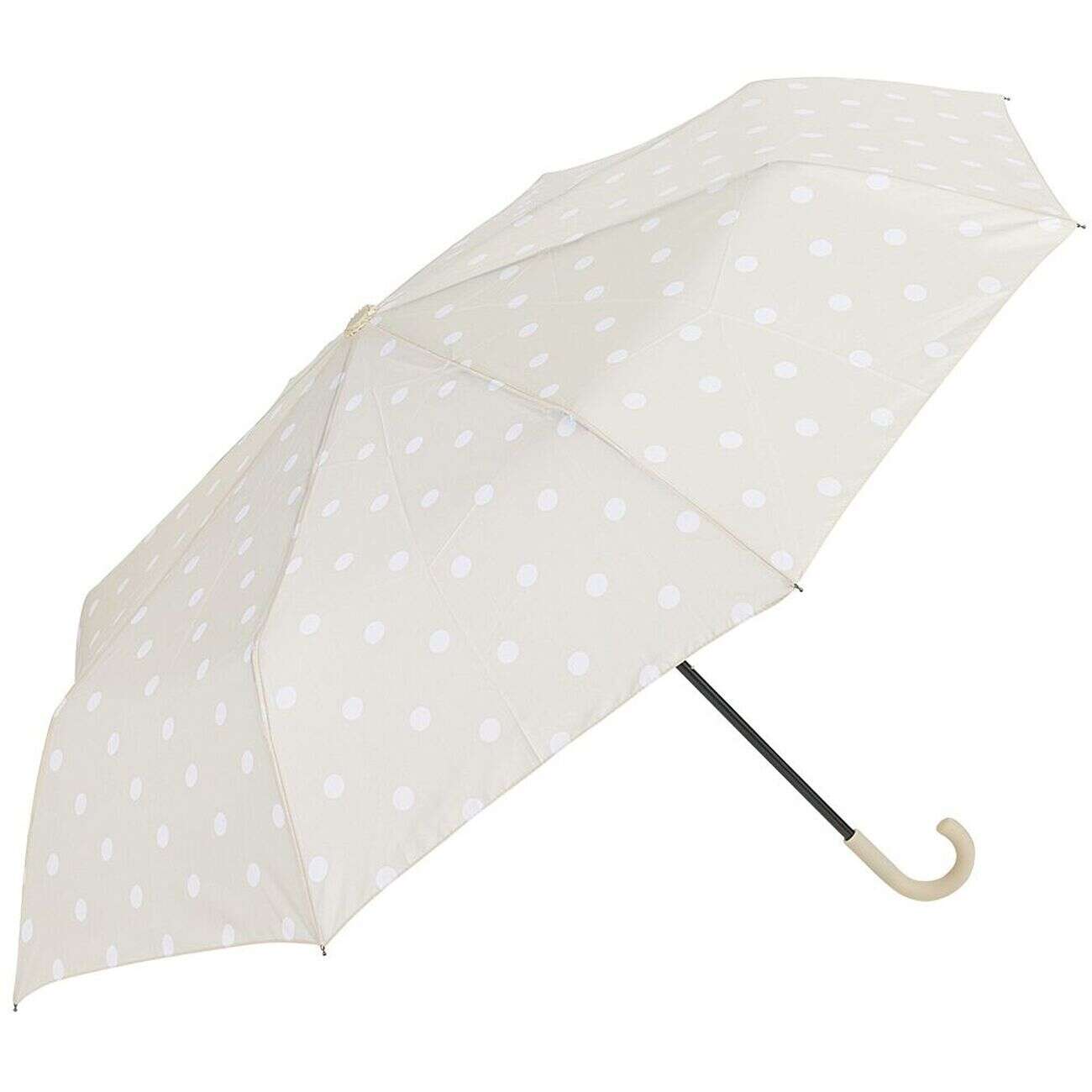 Parapluie canne beige à pois blancs