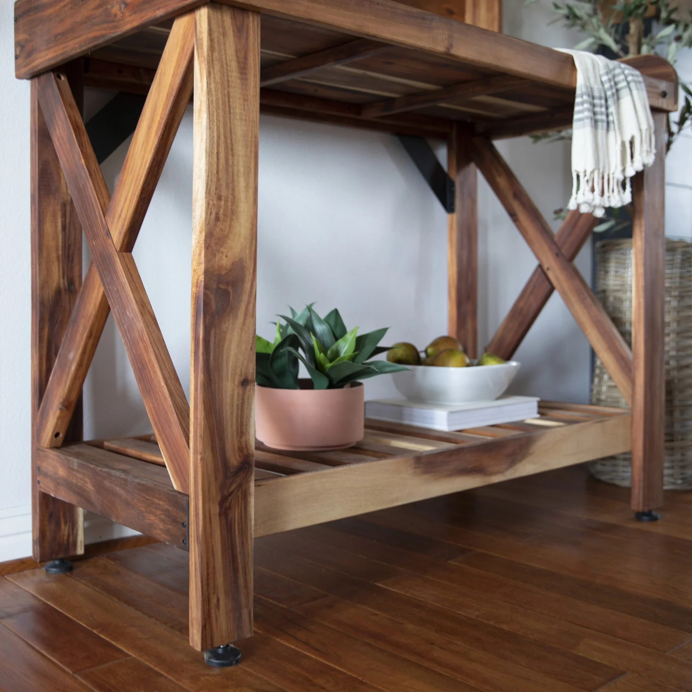 Backyard Discovery 47 Acacia Wood Garden Potting Bench & Serving Bar, Storage Shelf