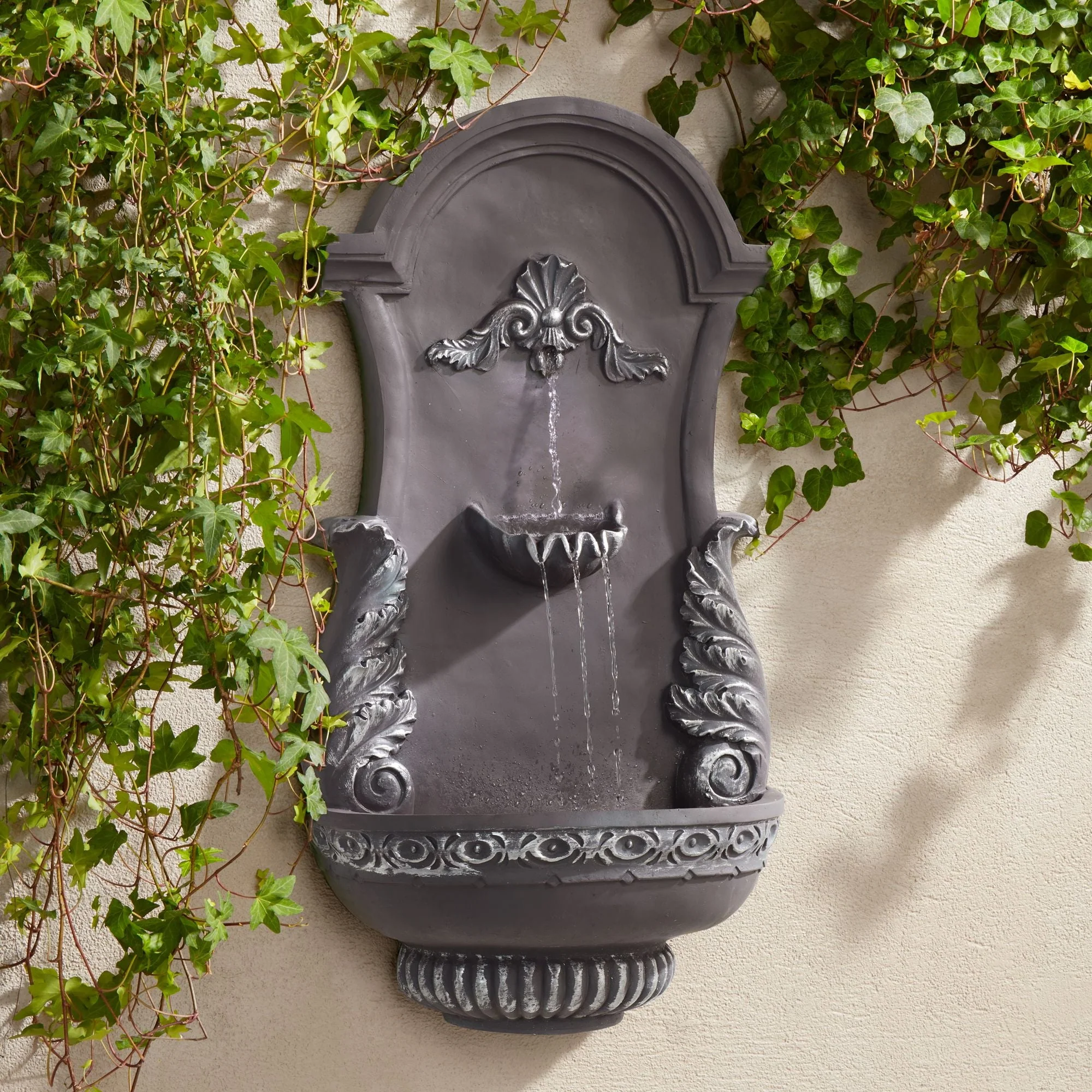 John Timberland Tivoli Grey Ornate Rustic Outdoor 2 Tier Outdoor Wall Water Fountain 33