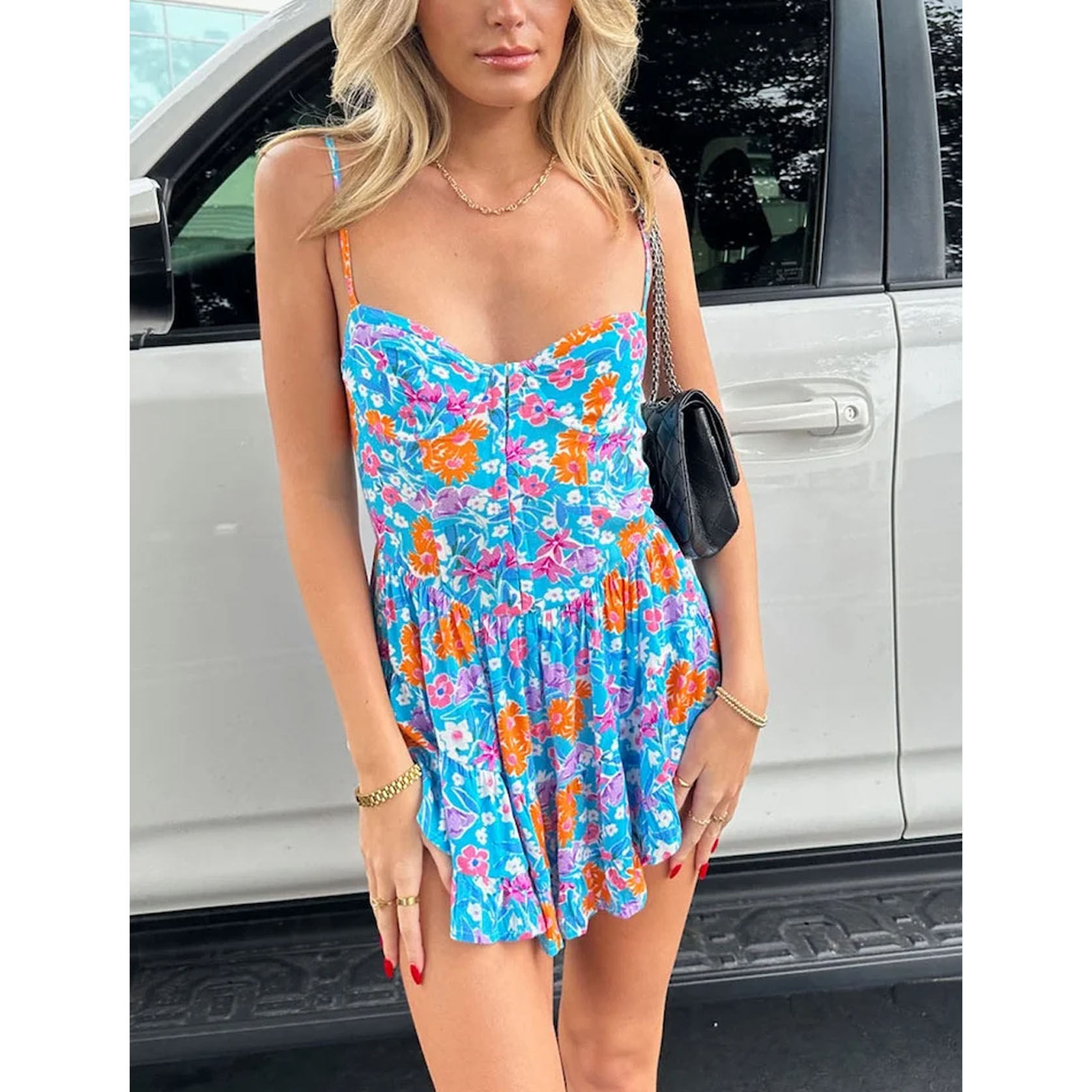 Robe courte portefeuille à imprimé floral