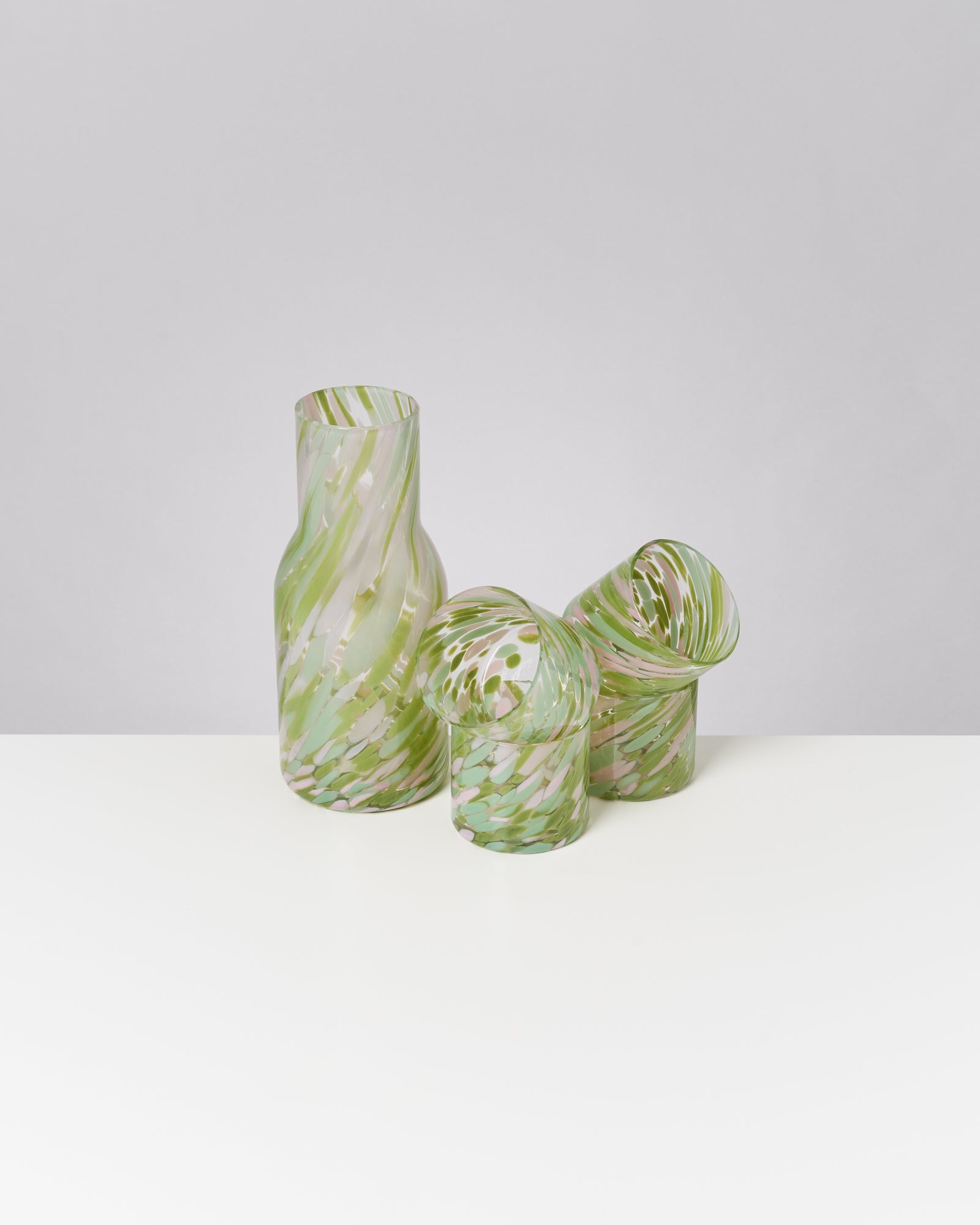 JOIA - SMALL GLASS DROPS GREEN PINK SET OF 5