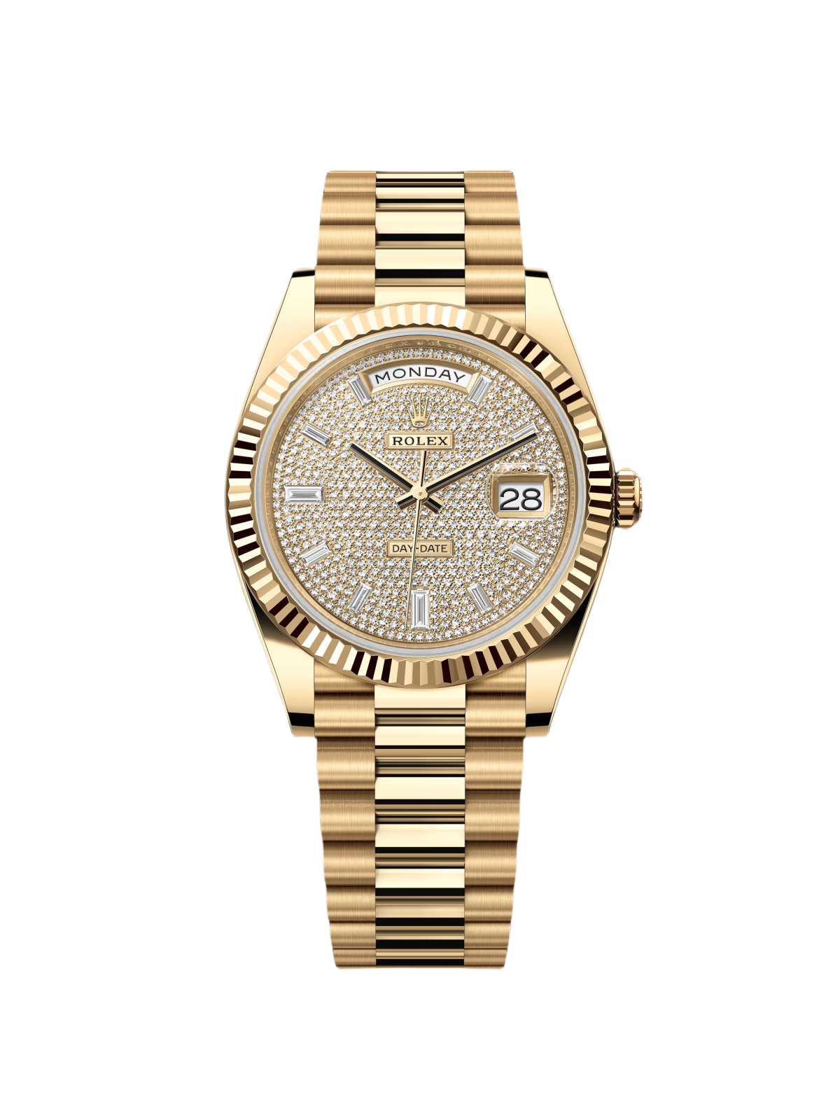 [Super Clone]RLX Yellow Gold President Day Date 40mm Diamond Pave Dial - 228238