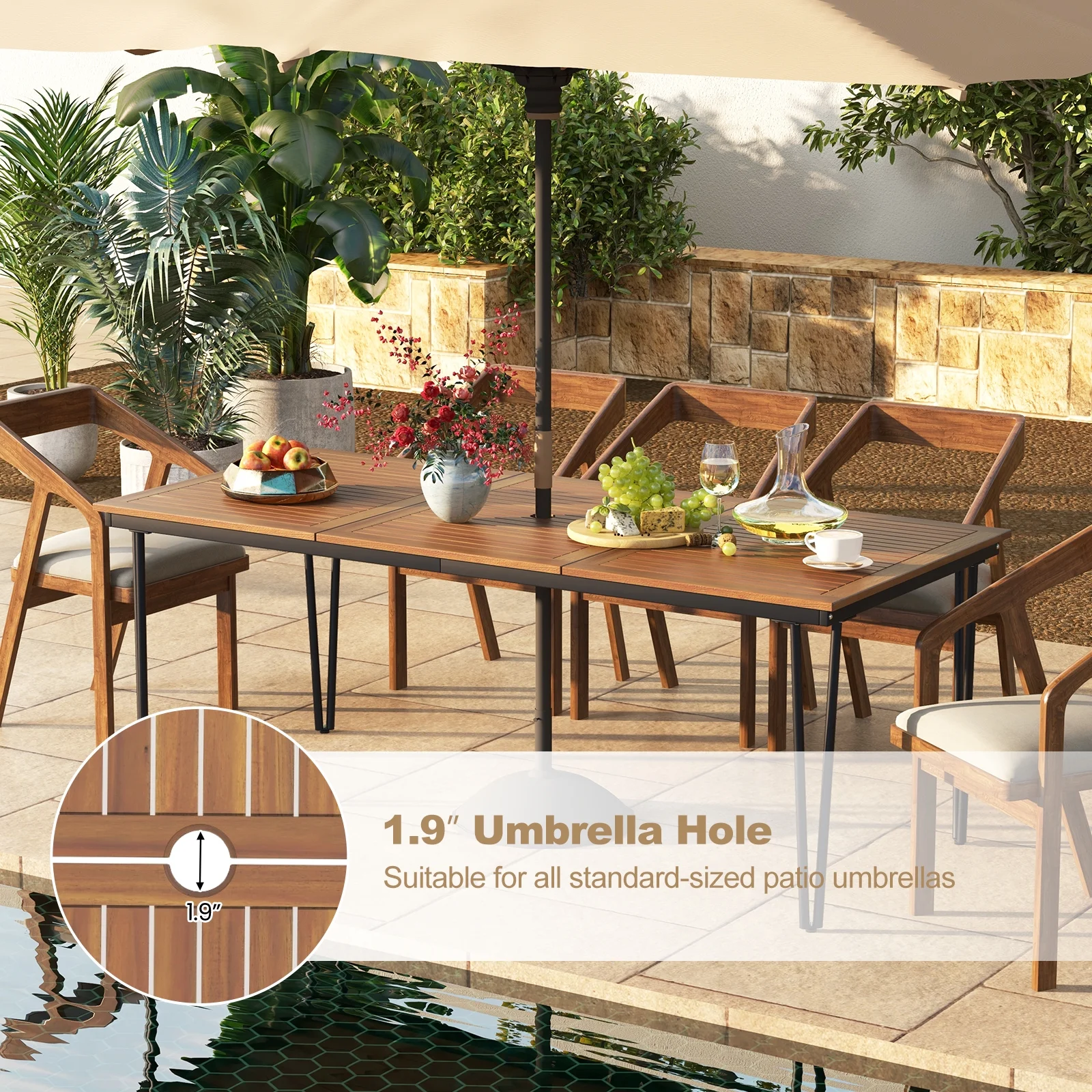 79" Outdoor Dining Table 8-Person Patio Table with 1.9" Umbrella Hole - Image 6