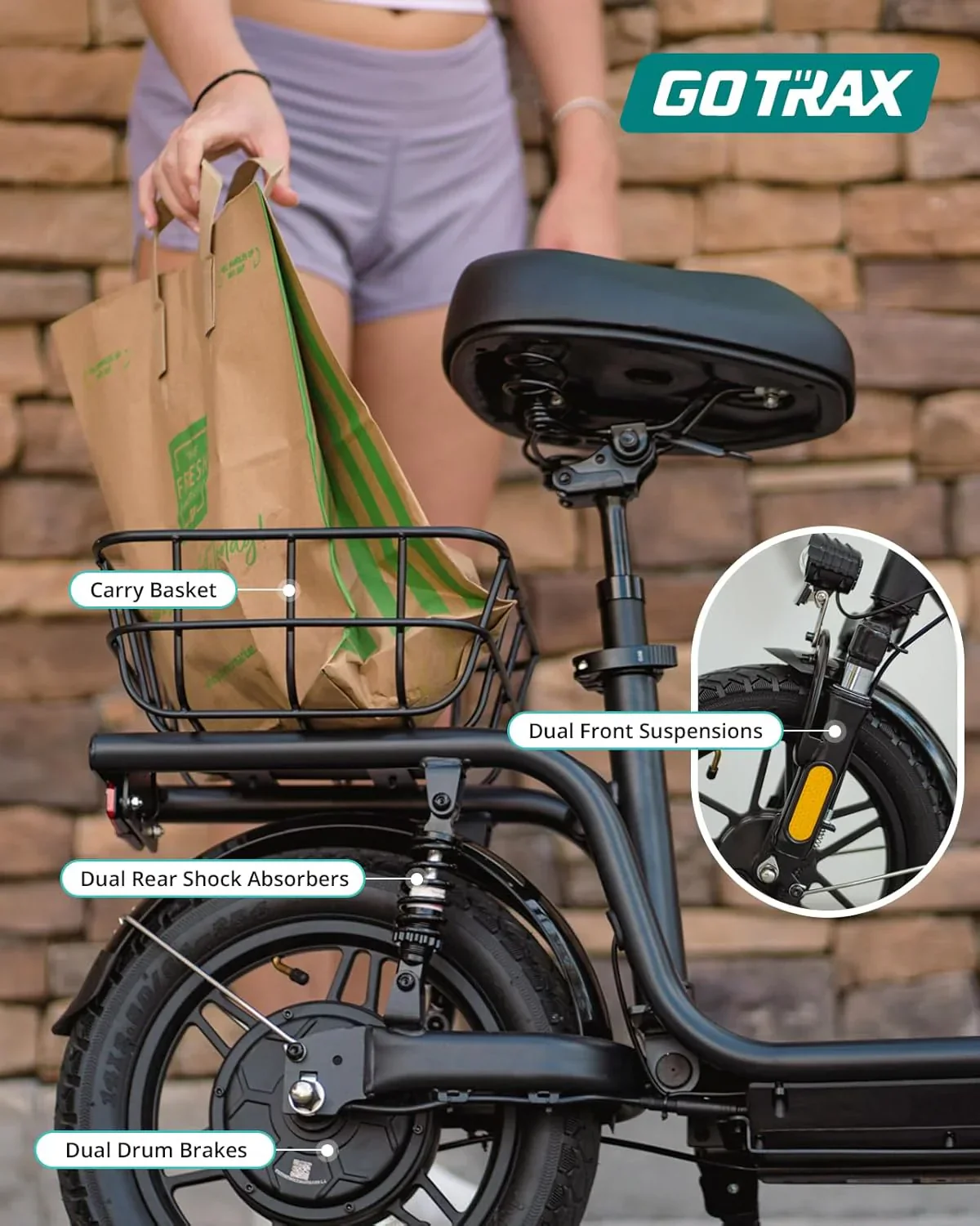 Trottinette électrique Gotrax pour adultes avec siège, autonomie maximale de 30 à 40 km, pneus tout-terrain, larges pédales