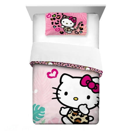 Hello Kitty Kids Comforter and Pillowcase, 2-Piece Set, Twin/Full, Reversible, Multicolor