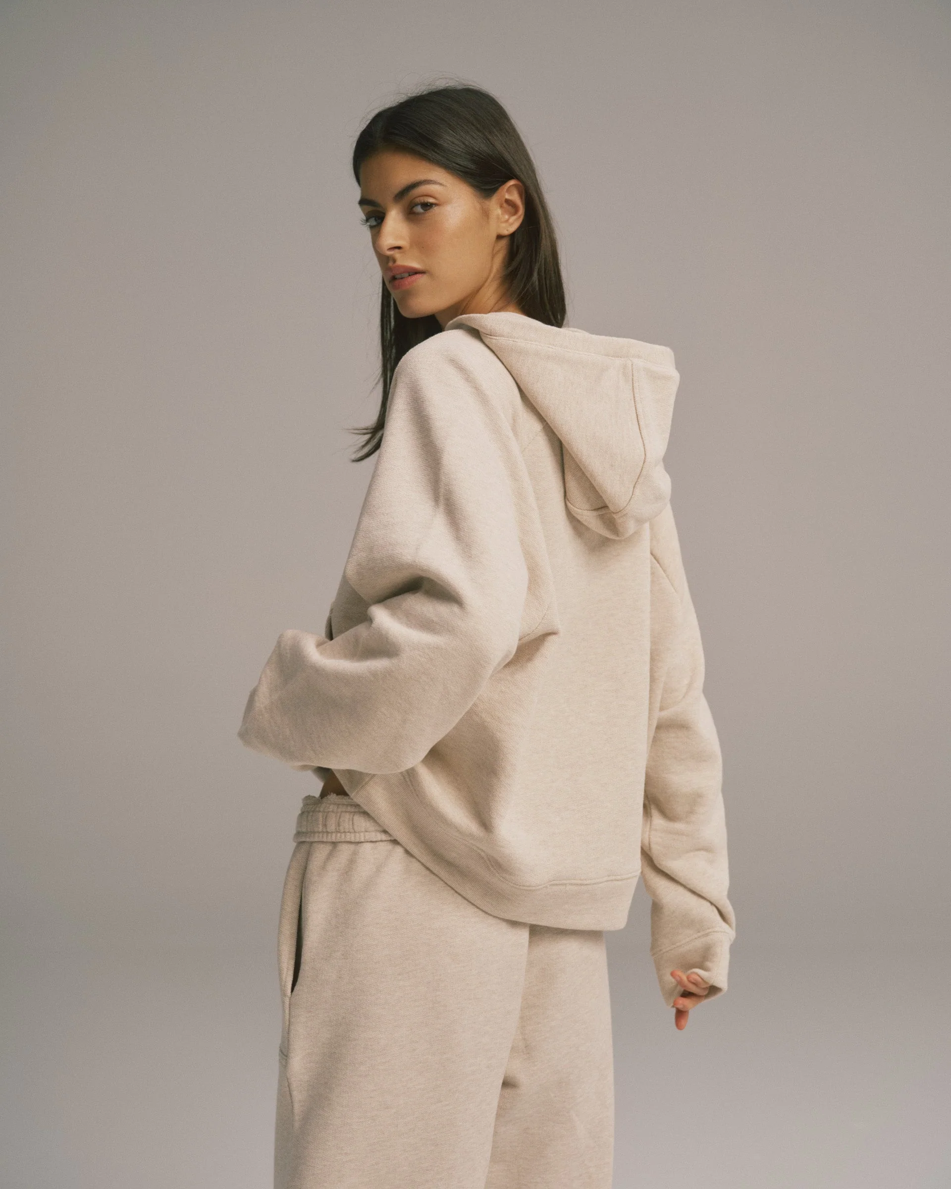 Loopback Henley Hoodie - Oatmeal Melange