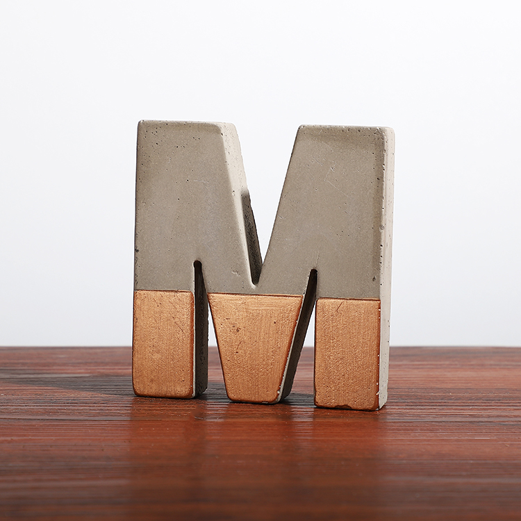 Two-tone Design Matte Gold Intersperse Letter Shape Cement Hotel Ornaments Home Decoration Pieces