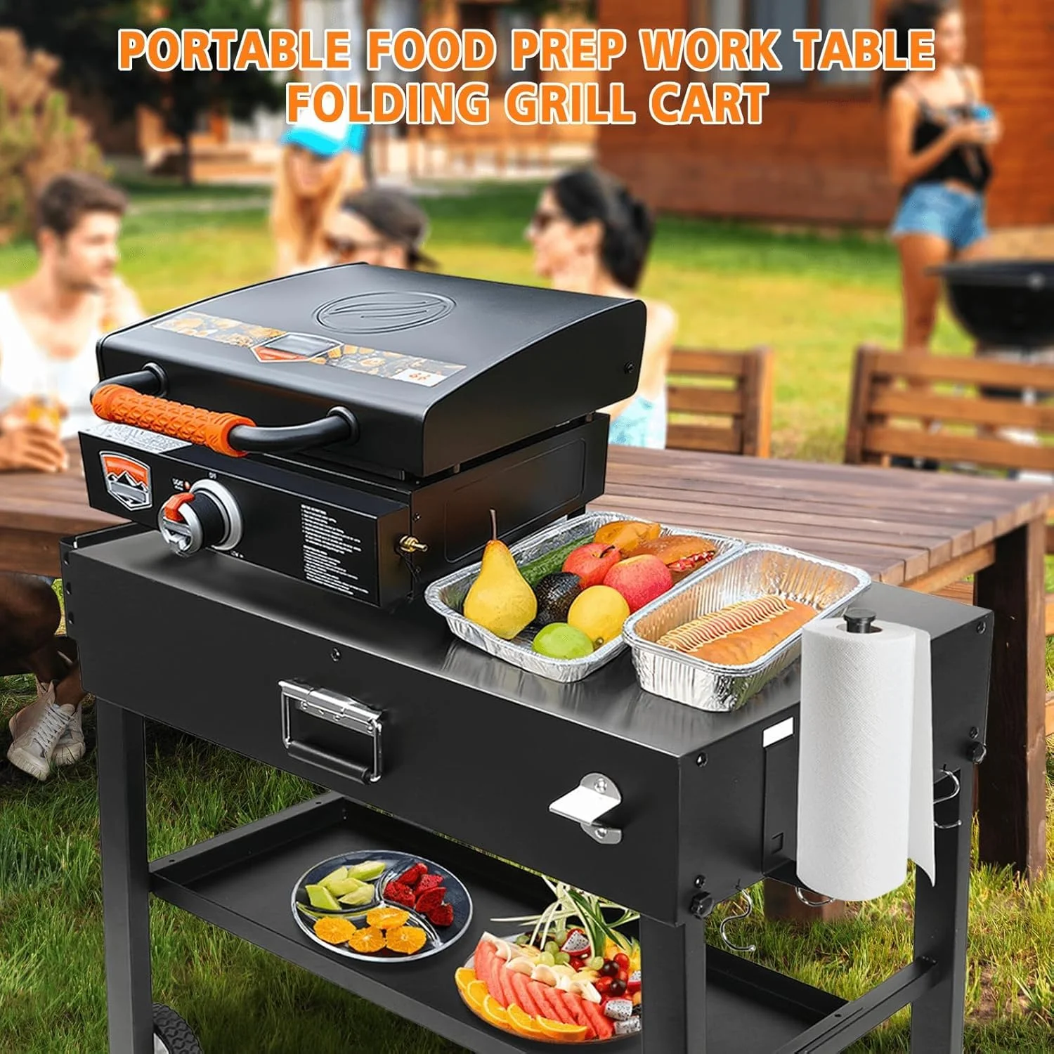 Foldable Grill Table Cart for Woodfire OG700, Portable Griddle,, Pizza Oven �C Portable Outdoor BBQ Prep Stand with Caddy, Ideal for Camping and Tailgating - Image 7