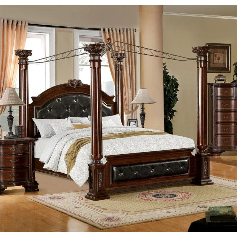 Bowery Hill King Poster Canopy Bed in Brown Cherry