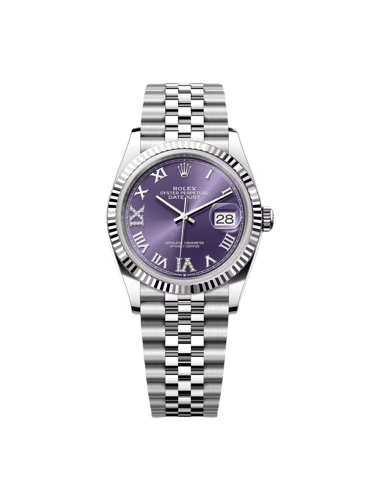 【Super Clone】RLX  Datejust 36mm 126234 Datejust Aubergine Purple Diamond Roman Oyster Stainless Steel