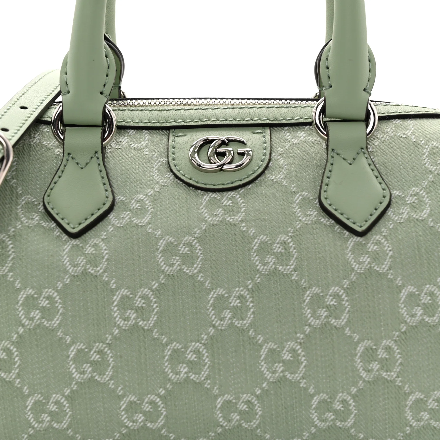 Denim GG Monogram Calfskin Mini Ophidia Top Handle Bag Pale Green