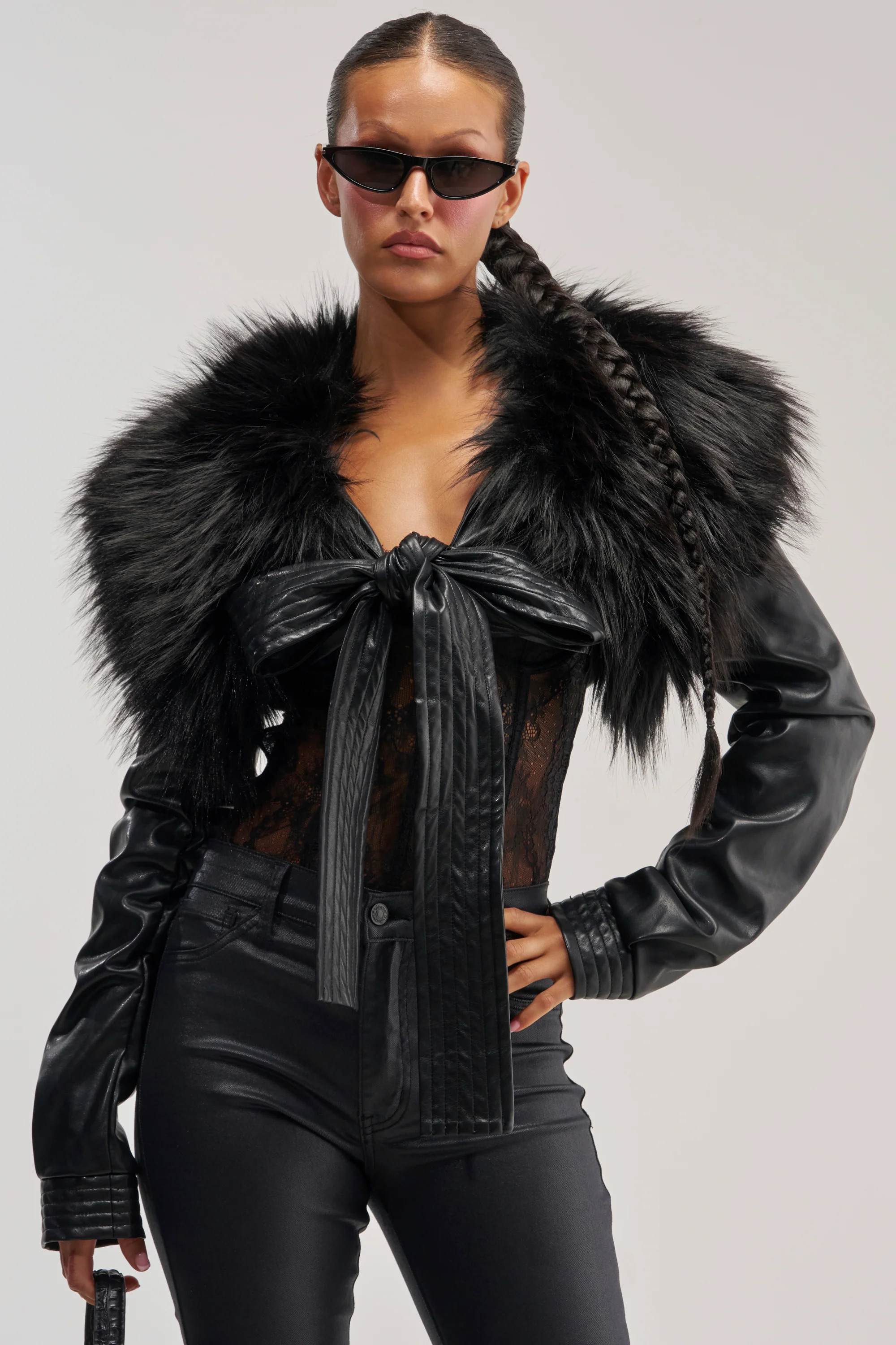 SPEND IT ALL FUR TRIM BOLERO IN BLACK - Akira Store